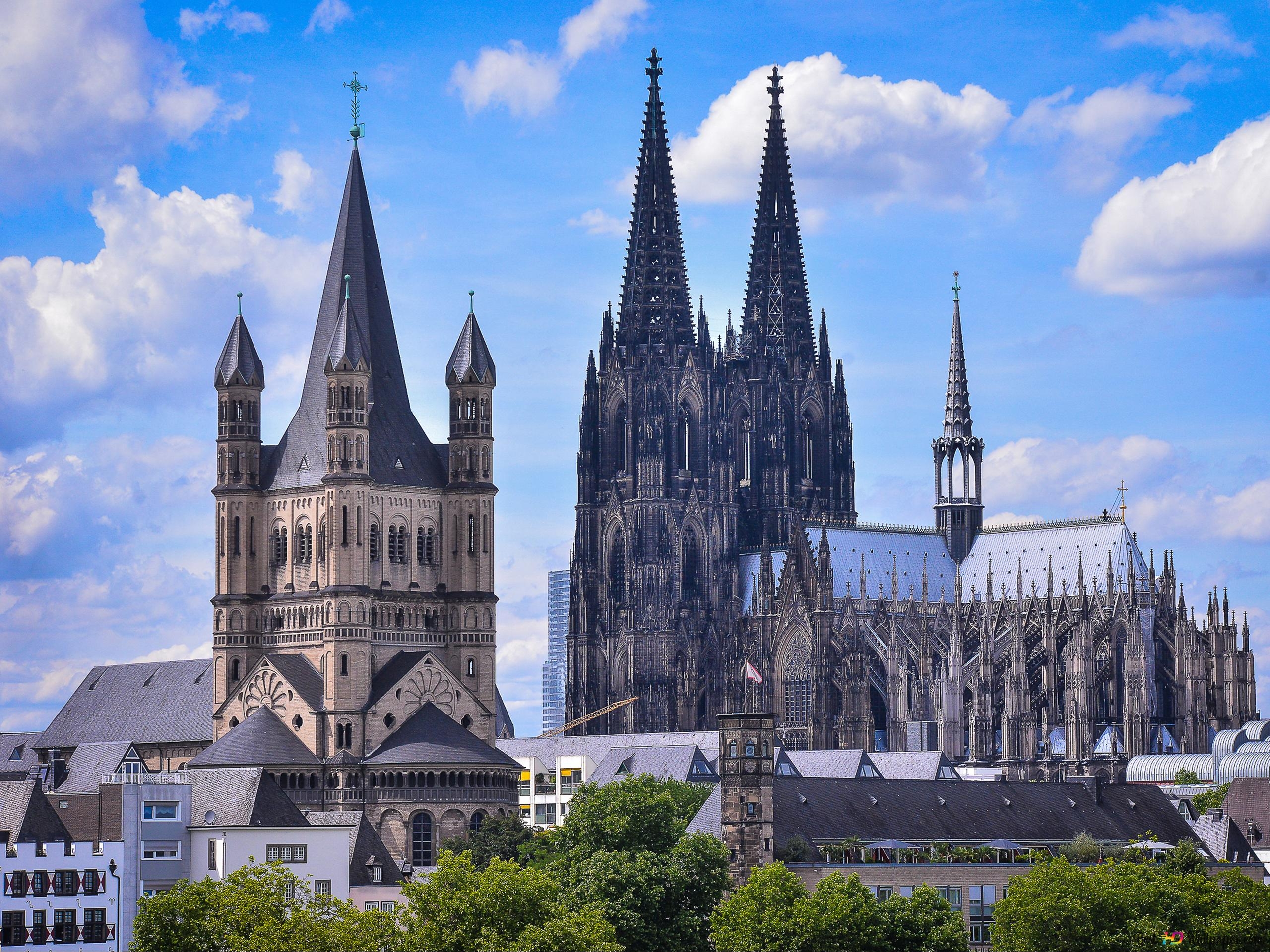 2560x1920 Church of Great St.Martin and Cologne Cathedral and in Cologne, Germany 2K wallpaper download, Desktop