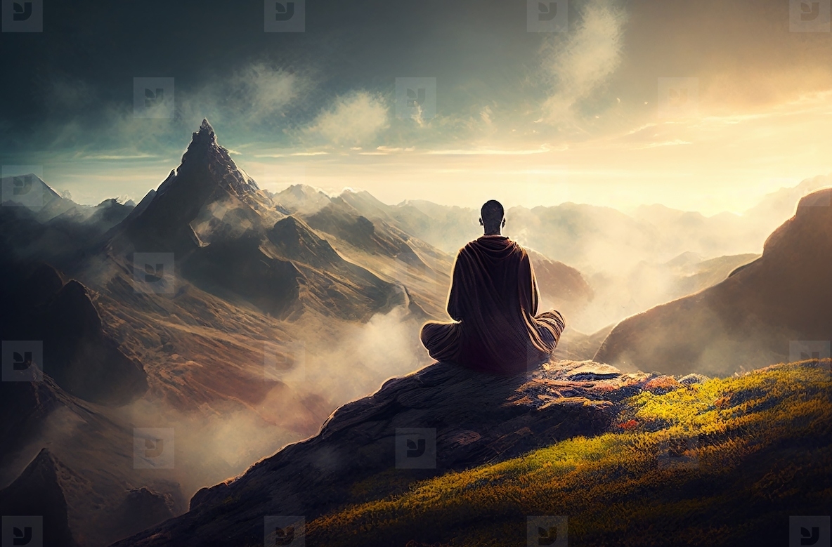 1190x780 Abstract digital art of monk meditation enlightenment background, Desktop