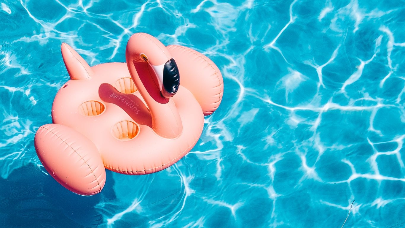 1370x770 Download wallpaper  pool, water, flamingo, summer tablet, laptop HD background, Desktop