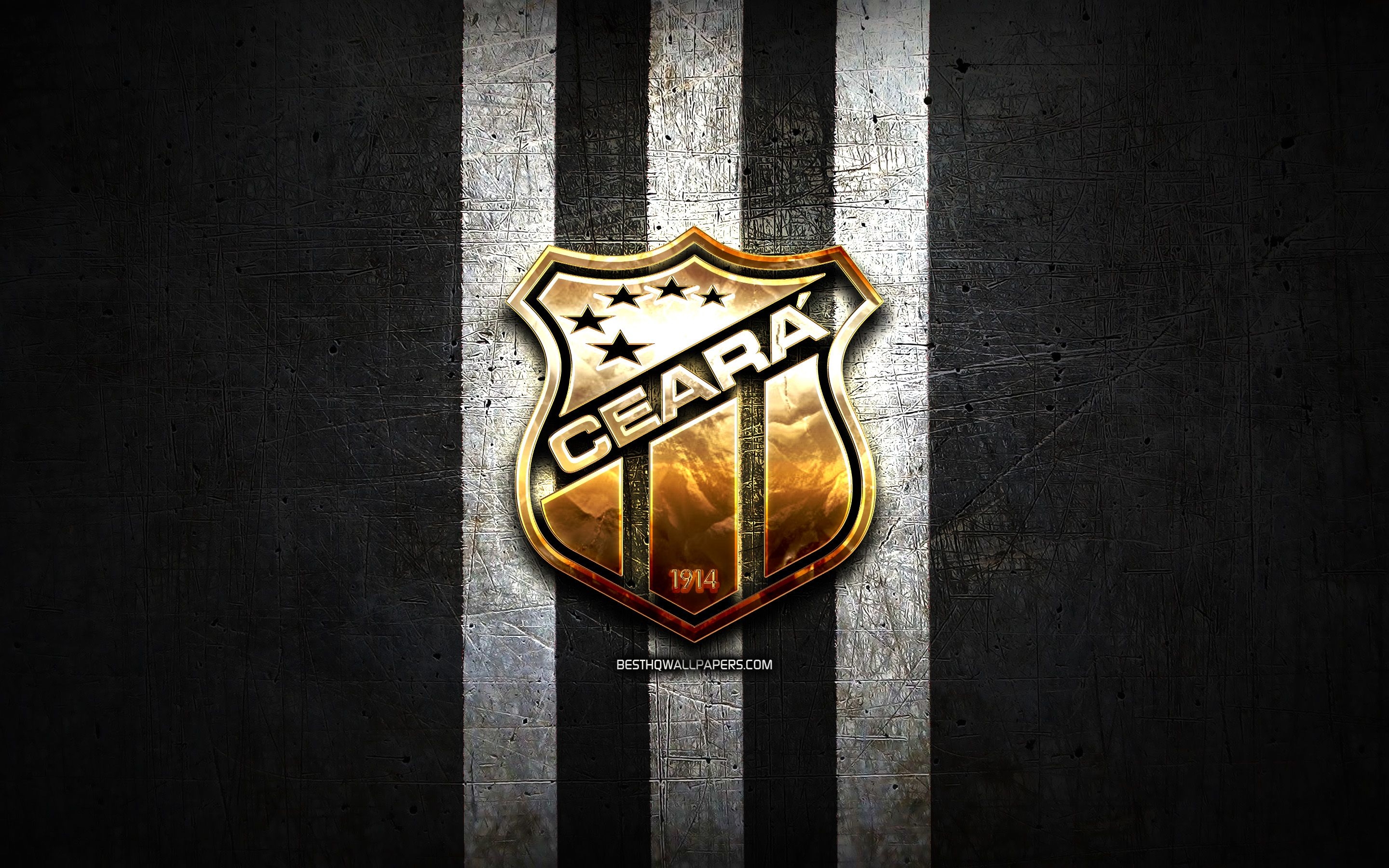 2880x1800 Download wallpaper Ceara FC, golden logo, Serie A, black metal, Desktop