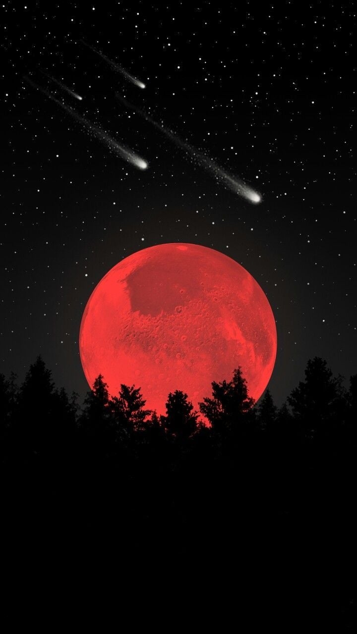 720x1280 Beautiful Red Moon wallpaper background with black sky. Cool wallpaper, Dark wallpaper, Aesthetic wallpaper, Phone