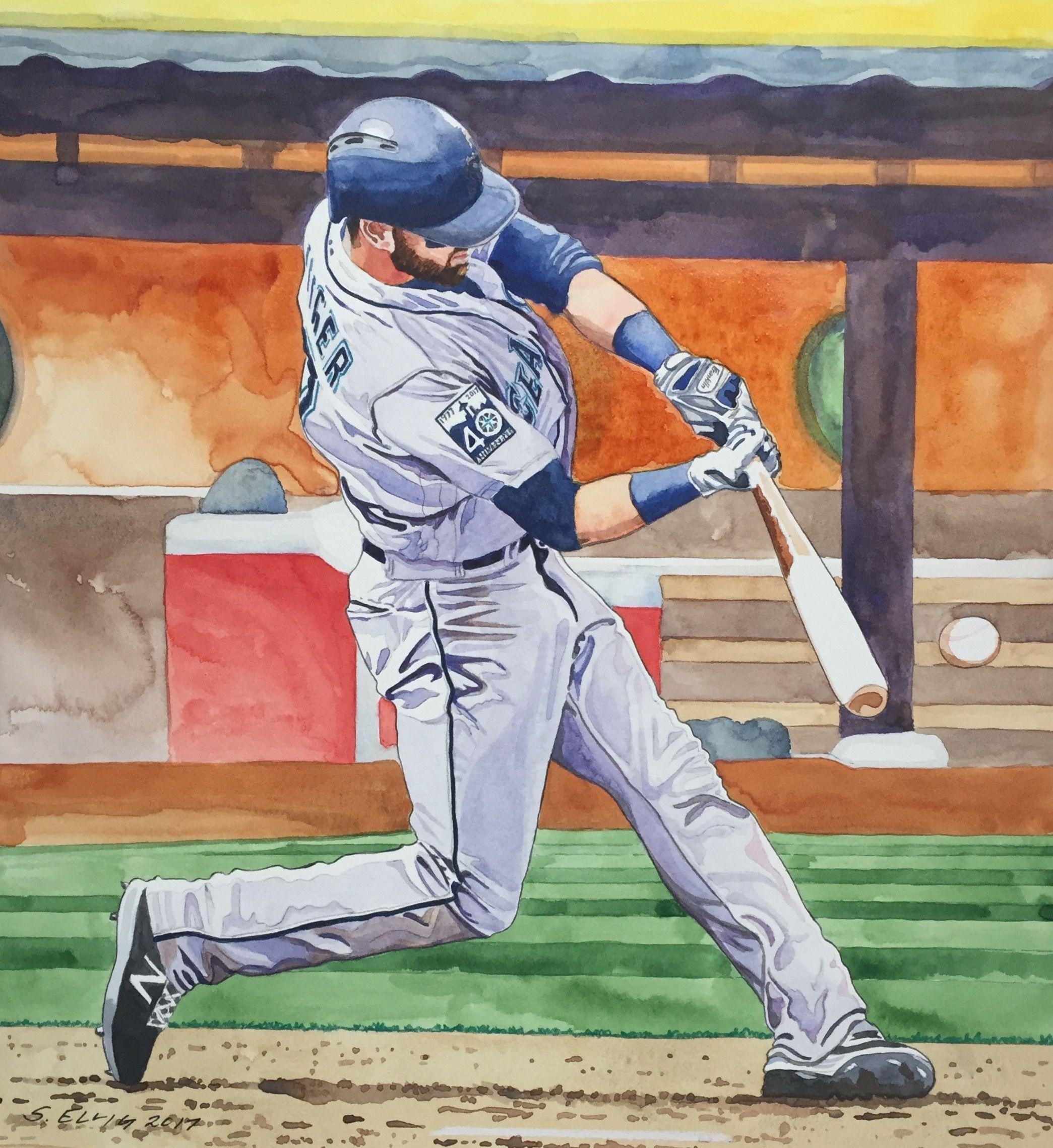 2090x2280 Mitch Haniger, Seattle Mariners. Watercolor by Scott Ellig. My art, Phone