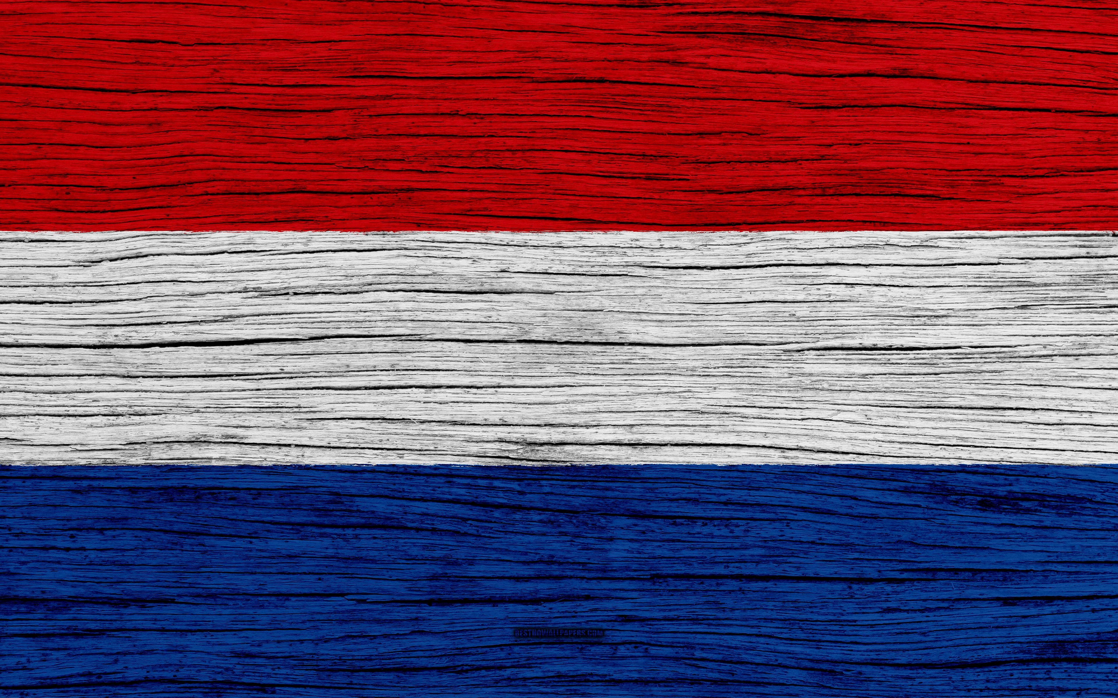 3840x2400 Download wallpaper Flag of Netherlands, 4k, Europe, wooden texture, Desktop