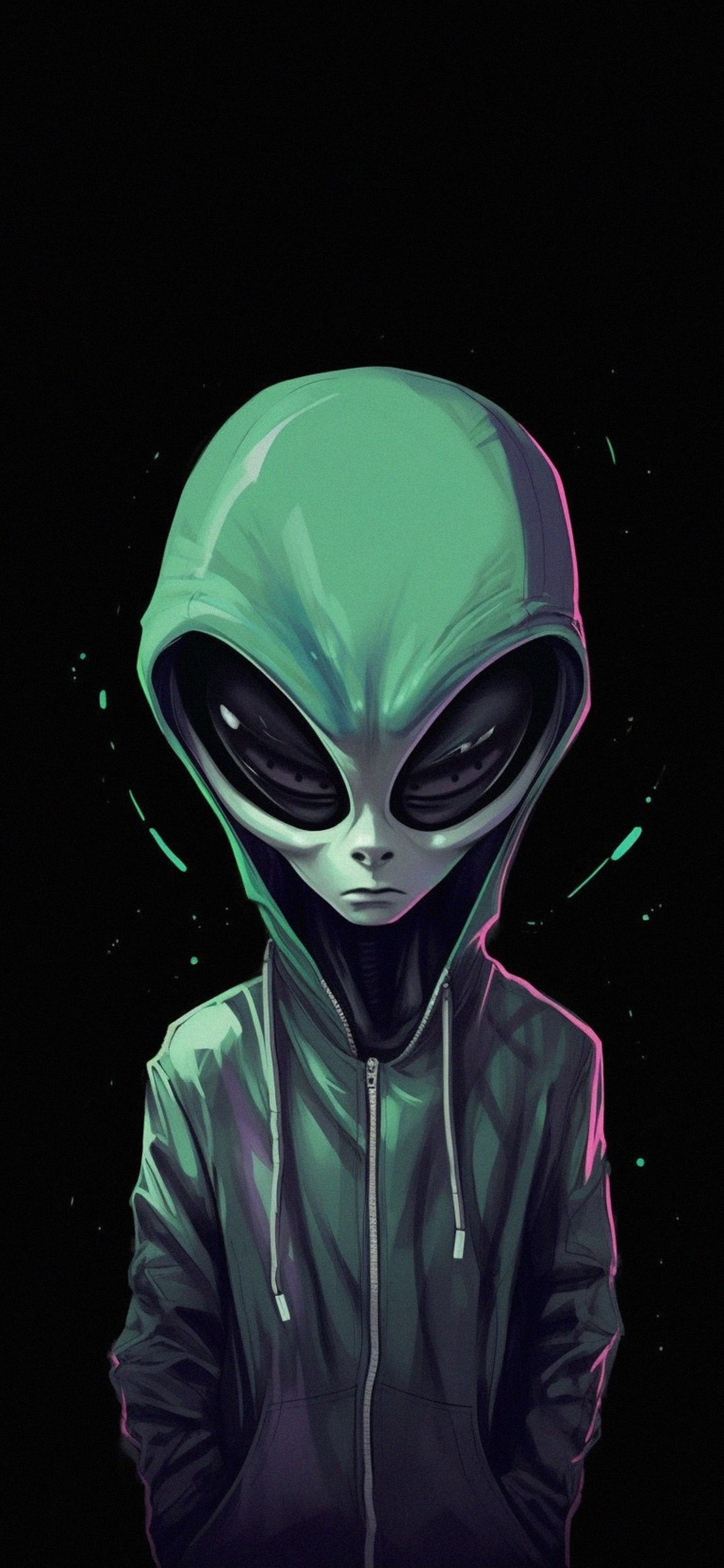 1190x2560 Hooded Green Alien Black Wallpaper, Phone