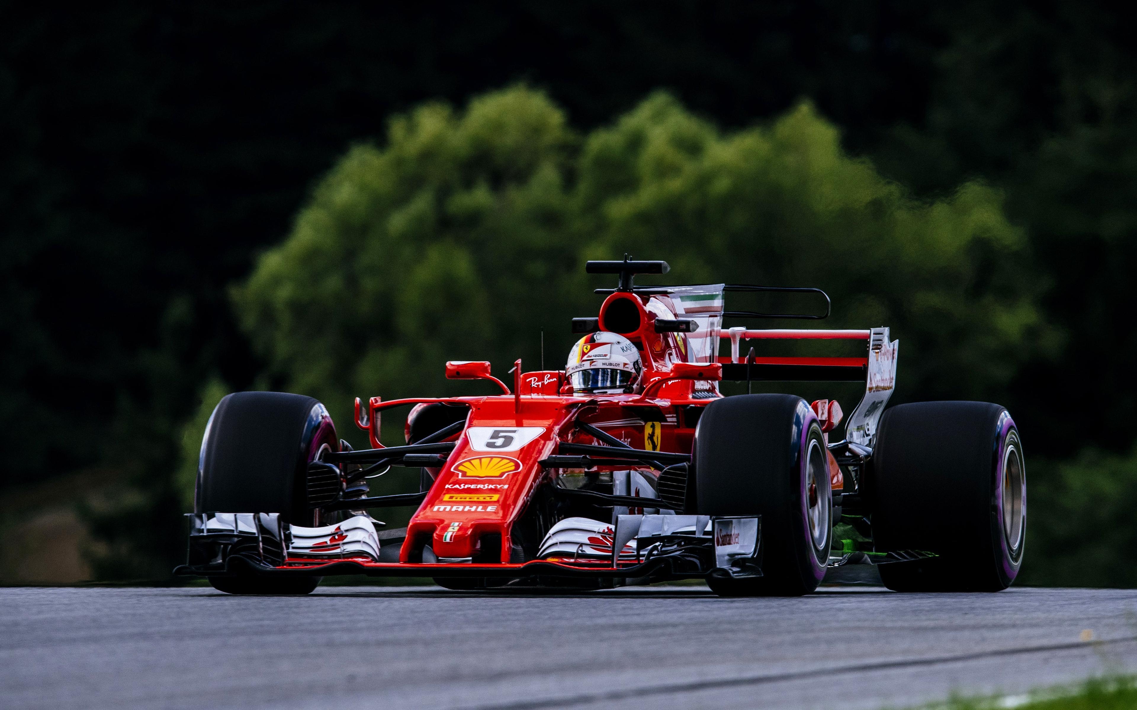 3840x2400 Download wallpaper Sebastian Vettel, 4k, raceway, Ferrari SF70H, F1, Desktop