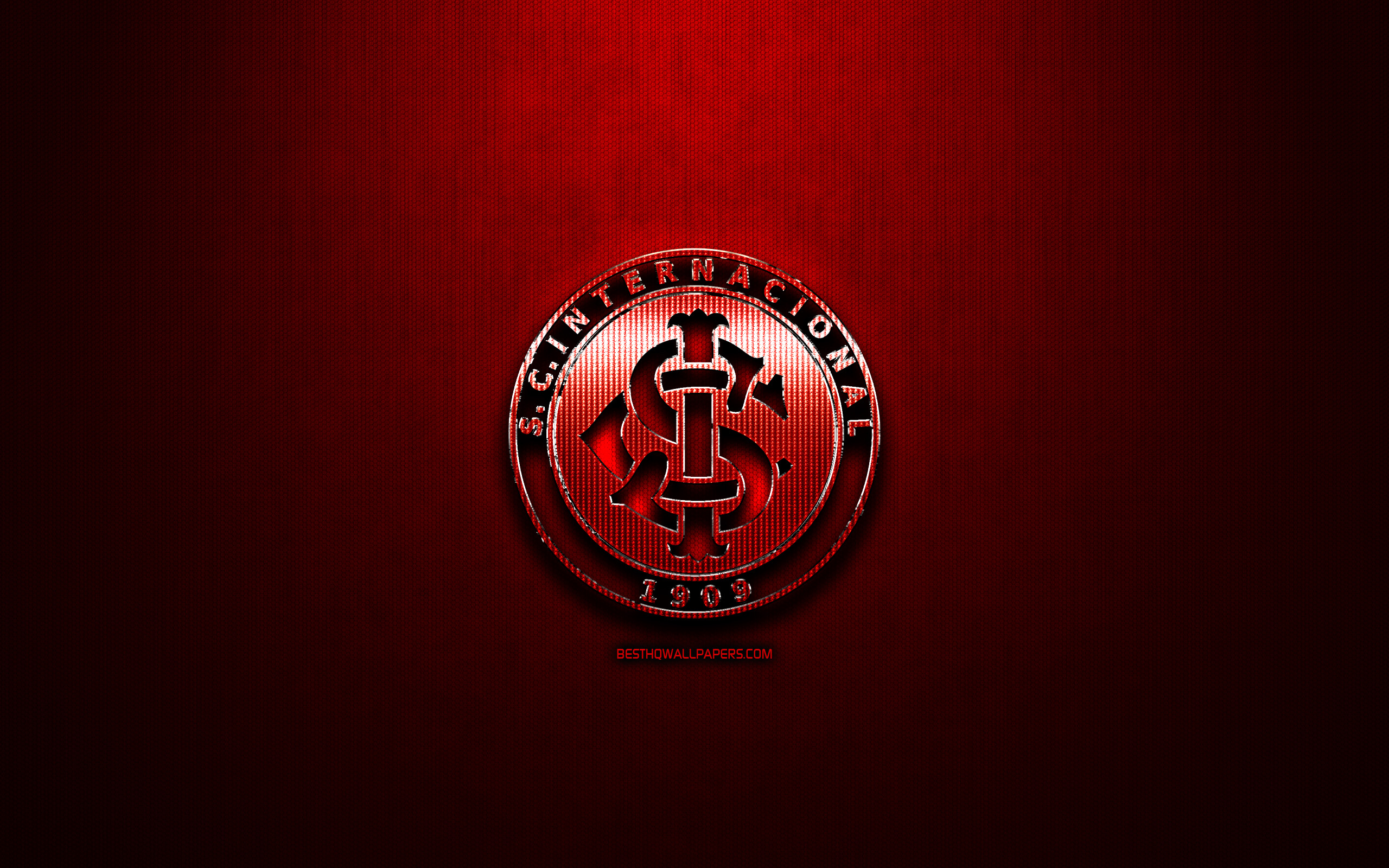 2560x1600 Download wallpaper Internacional FC, red metal background, Brazilian Seria A, brazilian football club, Internacional logo, football, soccer, SC Internacional, Brazil for desktop with resolution. High Quality HD picture wallpaper, Desktop