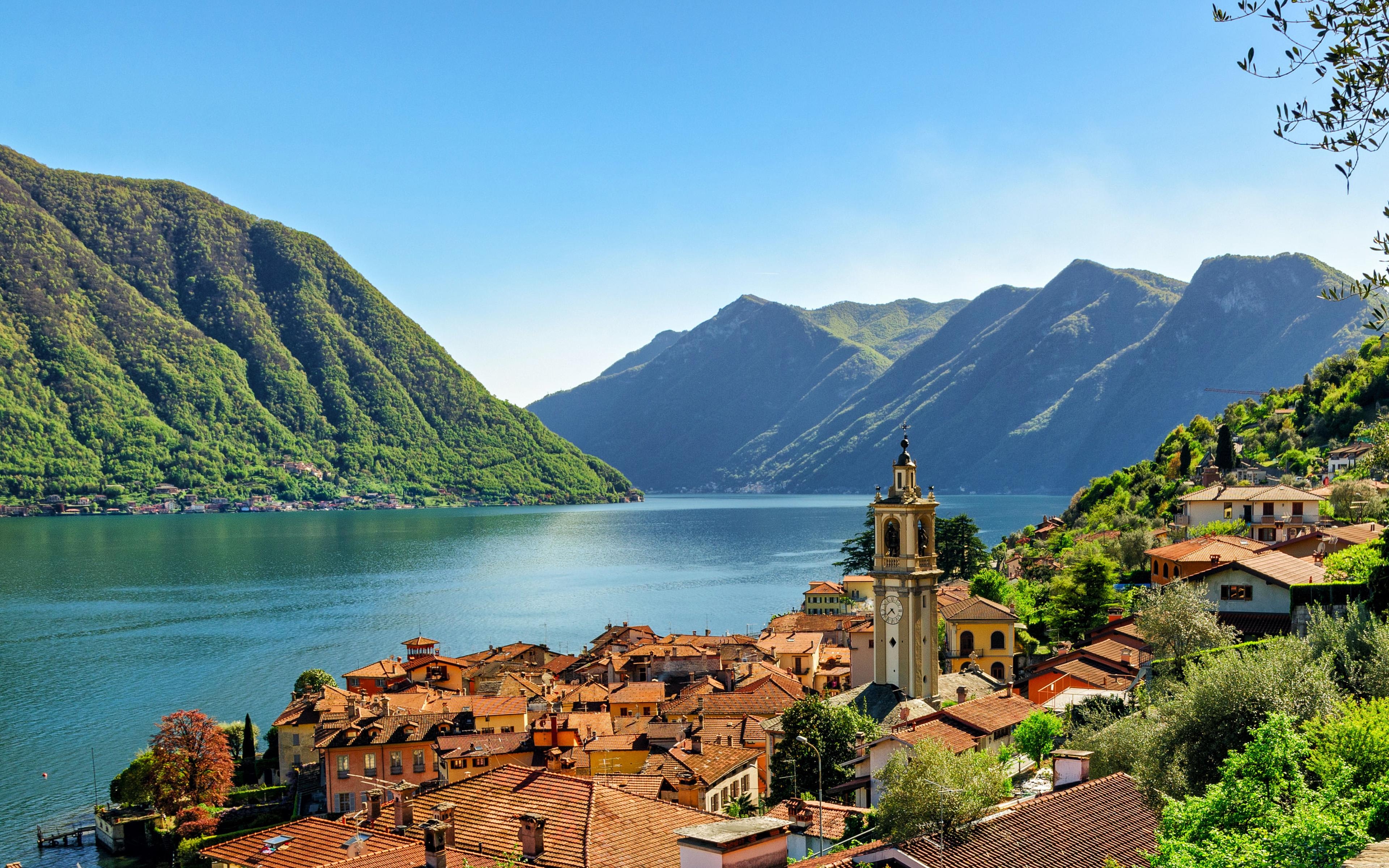 3840x2400 Download wallpaper Lake Como, 4k, mountain lake, deep lake, Desktop