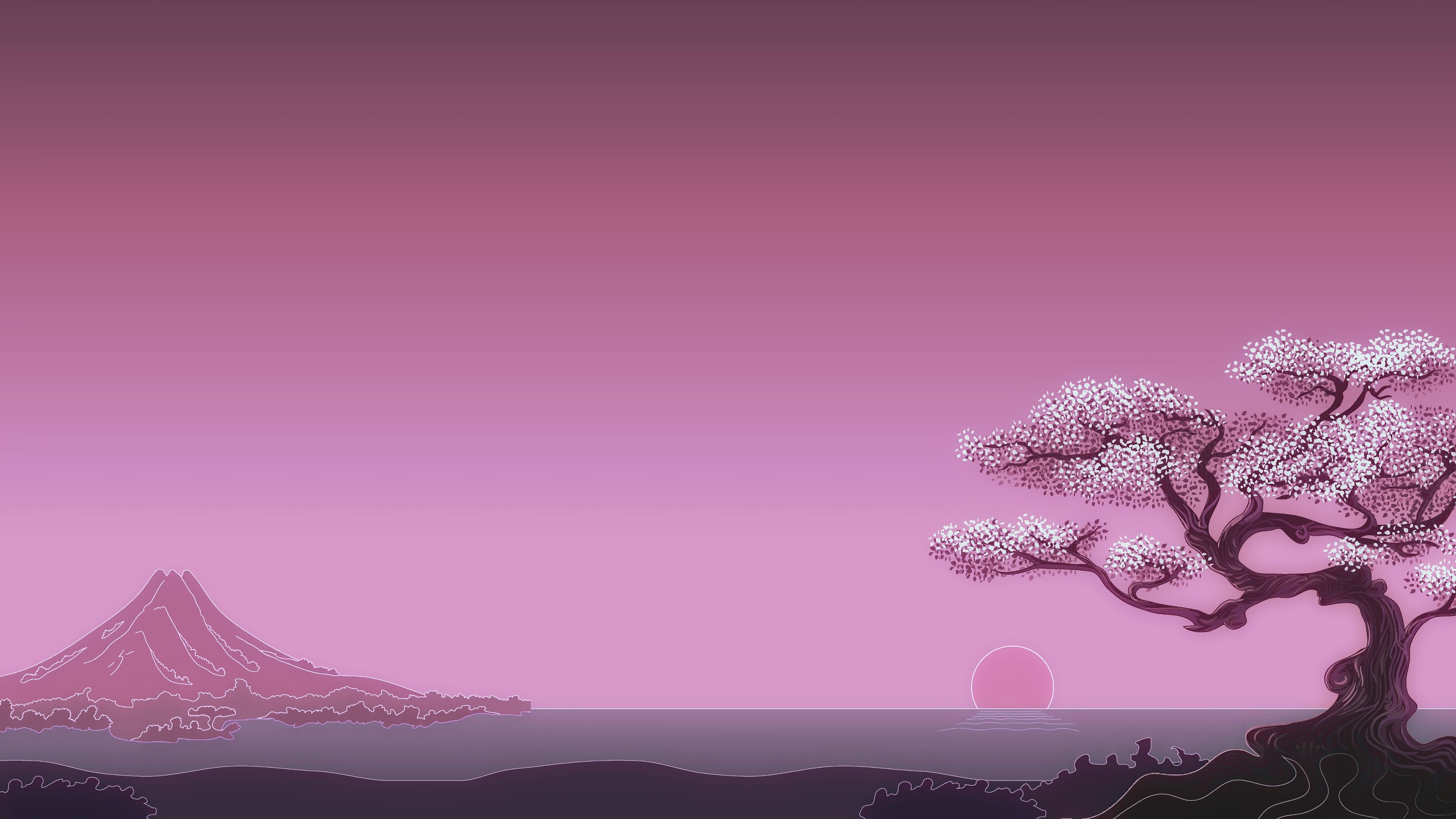 3840x2160 Sakura Japanese Art Landscape Minimalist Minimalism 4K, Desktop