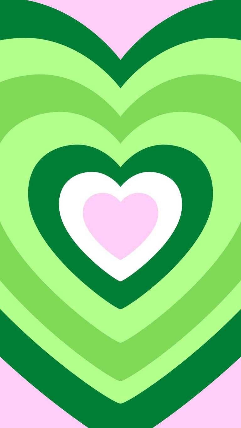 770x1370 Download Y2k Hearts In Green Colours Wallpaper, Phone