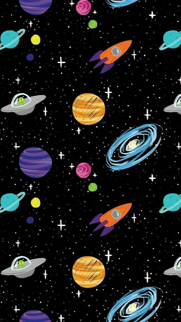720x1280 Space Cartoon Aliens Rocket Ships Planets Galaxy IPhone Wallpaper. Wallpaper Space, Art Wallpaper, Planets Wallpaper, Phone