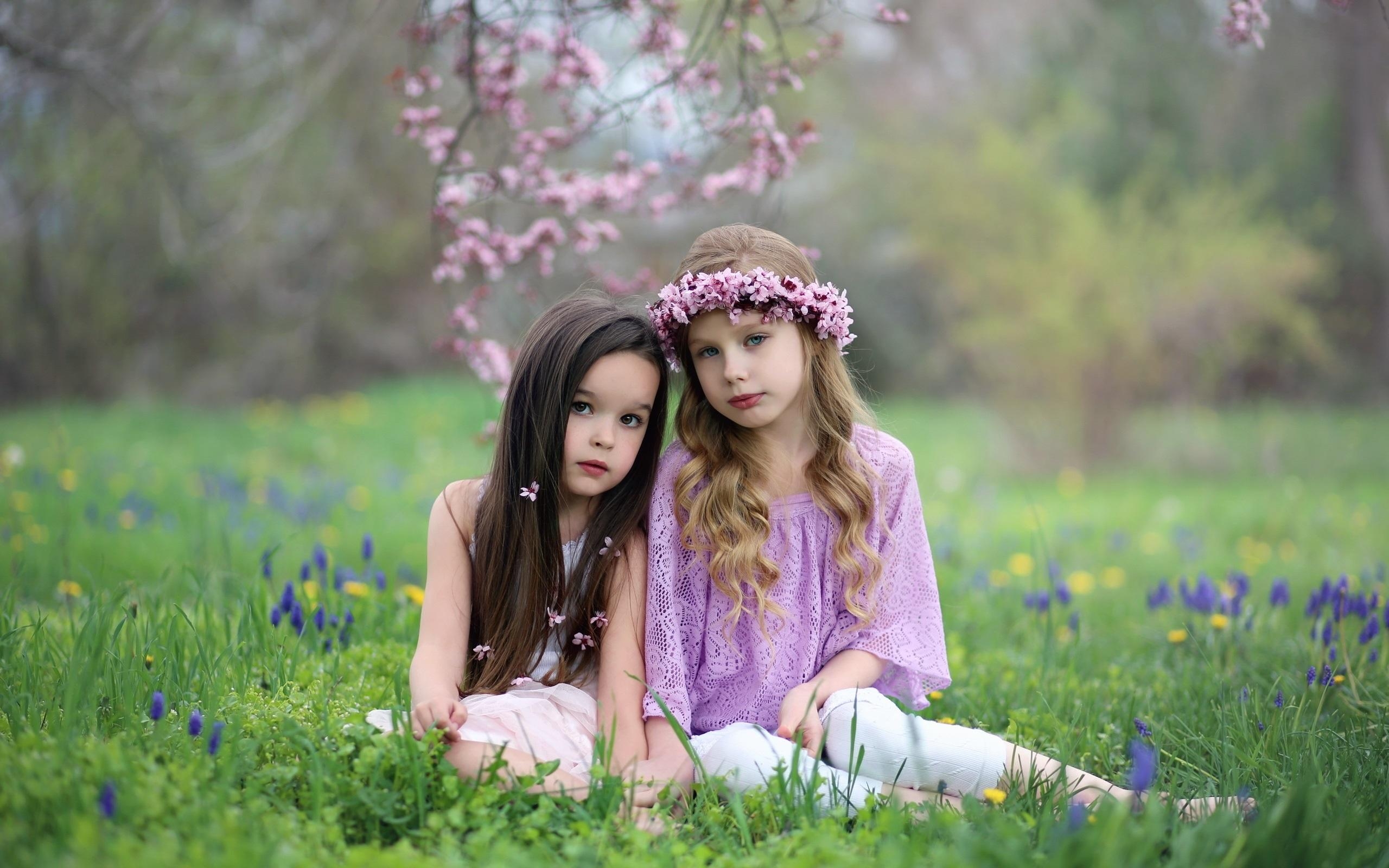 2560x1600 Wallpaper Two cute girls, nature, grass  HD Picture, Desktop