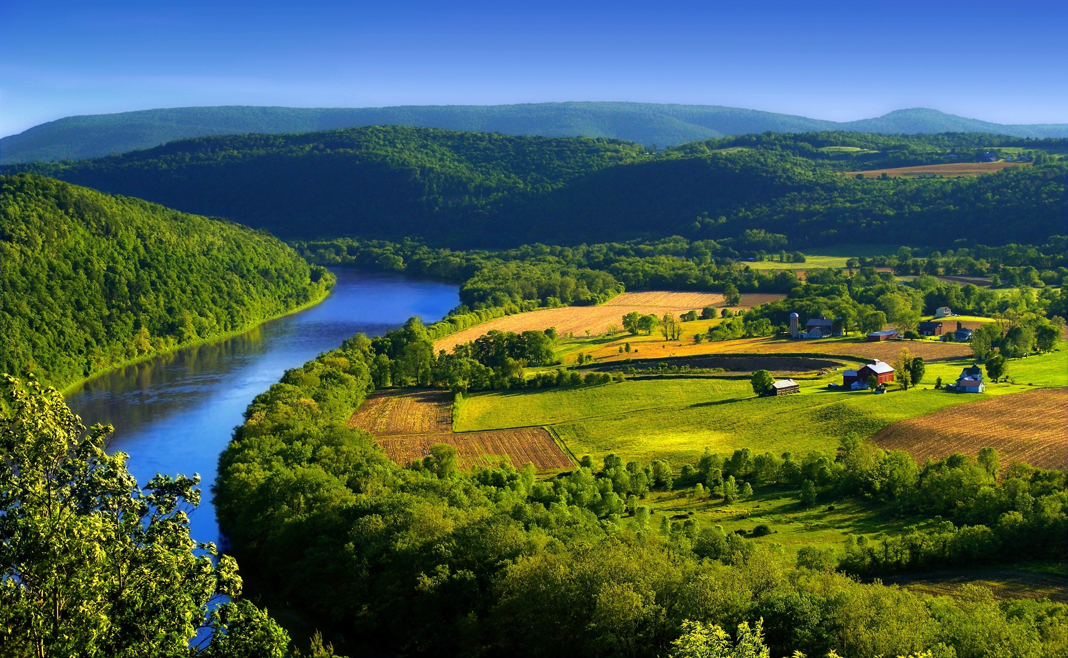 3720x2300 River: Green Morning Beautiful Hills River Pennsylvania, Desktop