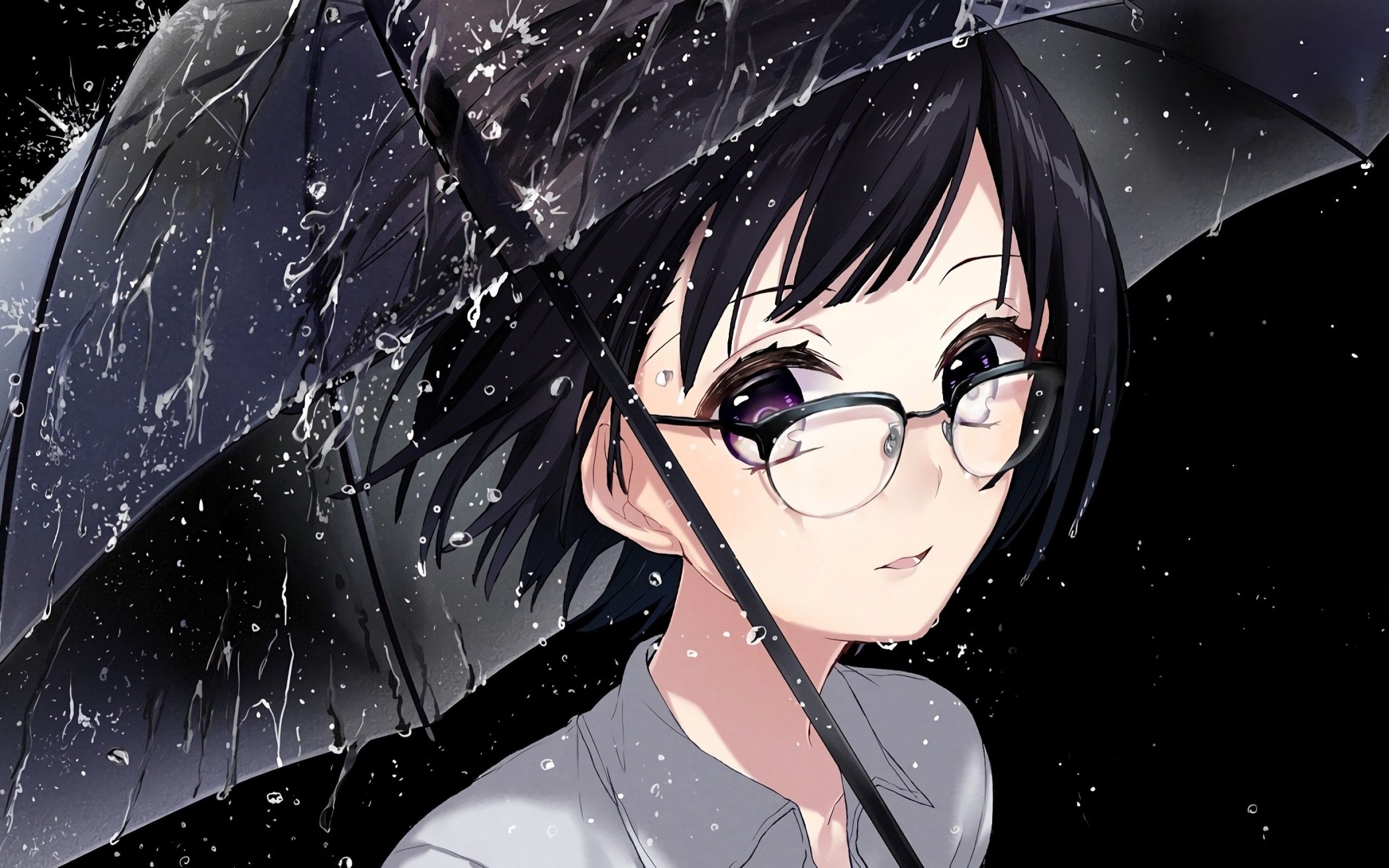 2560x1600 Download  Anime Girl, Meganekko, Raining, Glasses, Short, Desktop