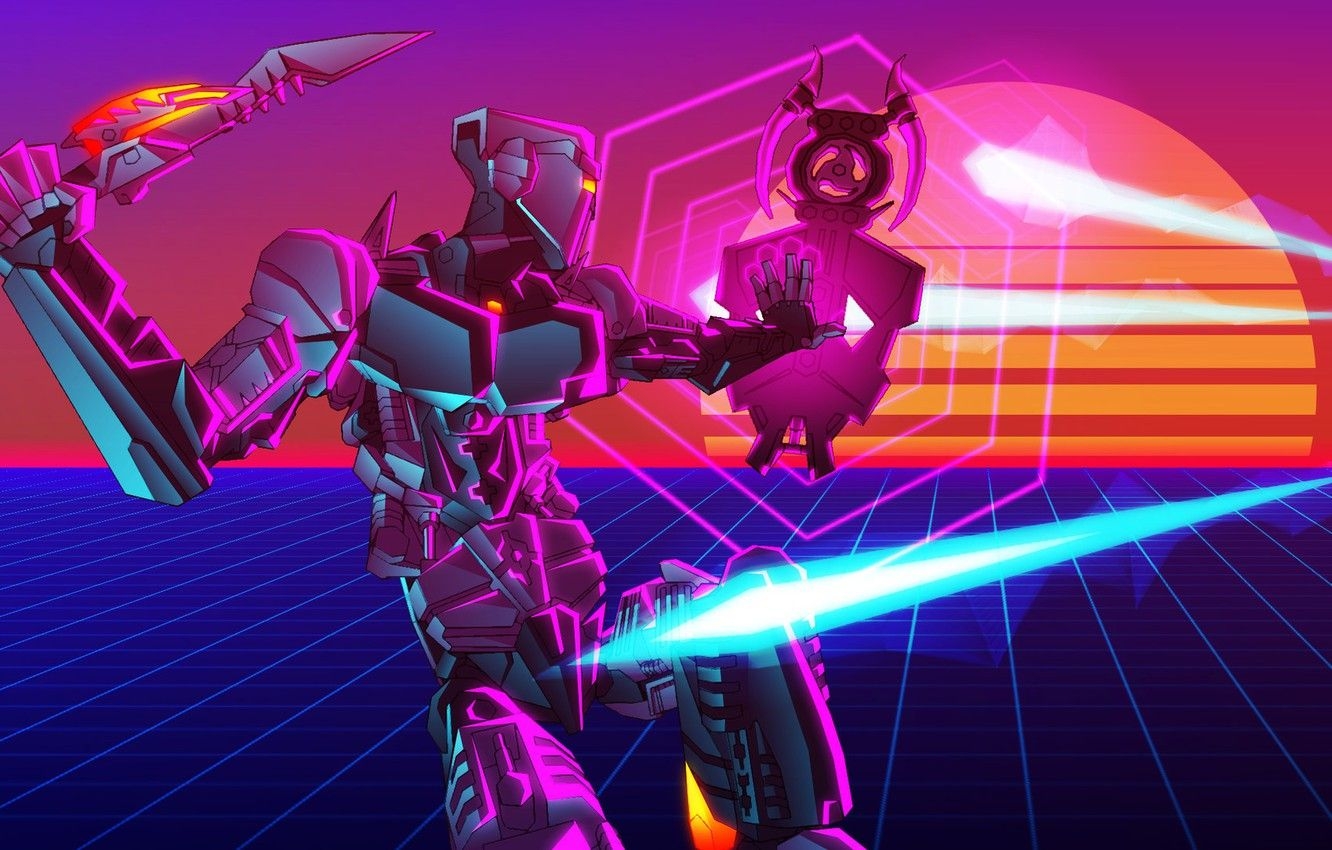 1340x850 Wallpaper Robot, Neon, Graphics, Art, Robot, Neon, Electronic, Synthpop, Darkwave, Synth, Retrowave, Synth Pop, Sinti, Synthwave, Synth Pop, New Retro Wave Image For Desktop, Section рендеринг, Desktop