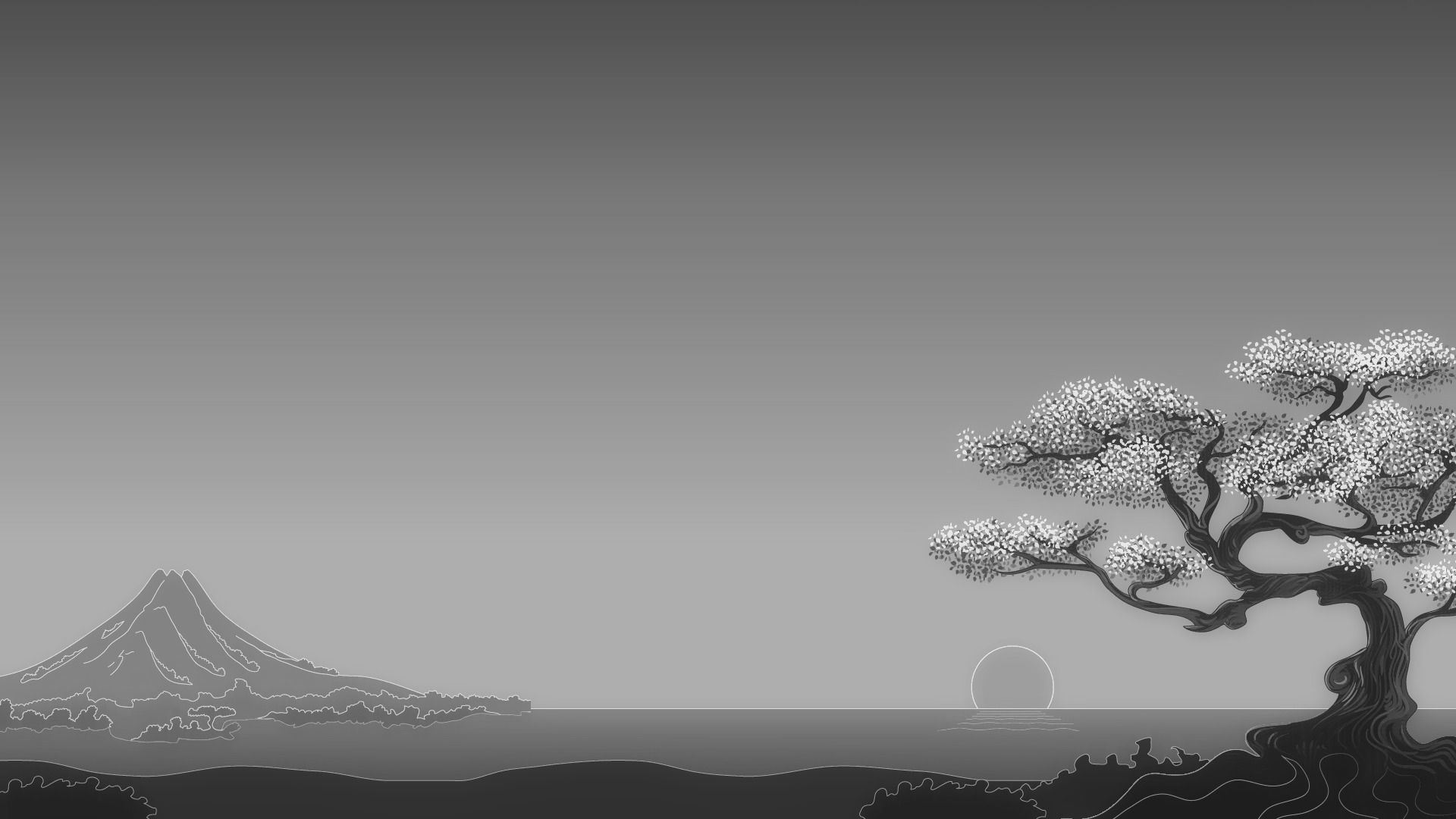 1920x1080  japanese digital art minimalism simple background trees nature landscape mountians horizon sun monochrome mount fuji wallpaper JPG 191 kB Gallery HD Wallpaper, Desktop