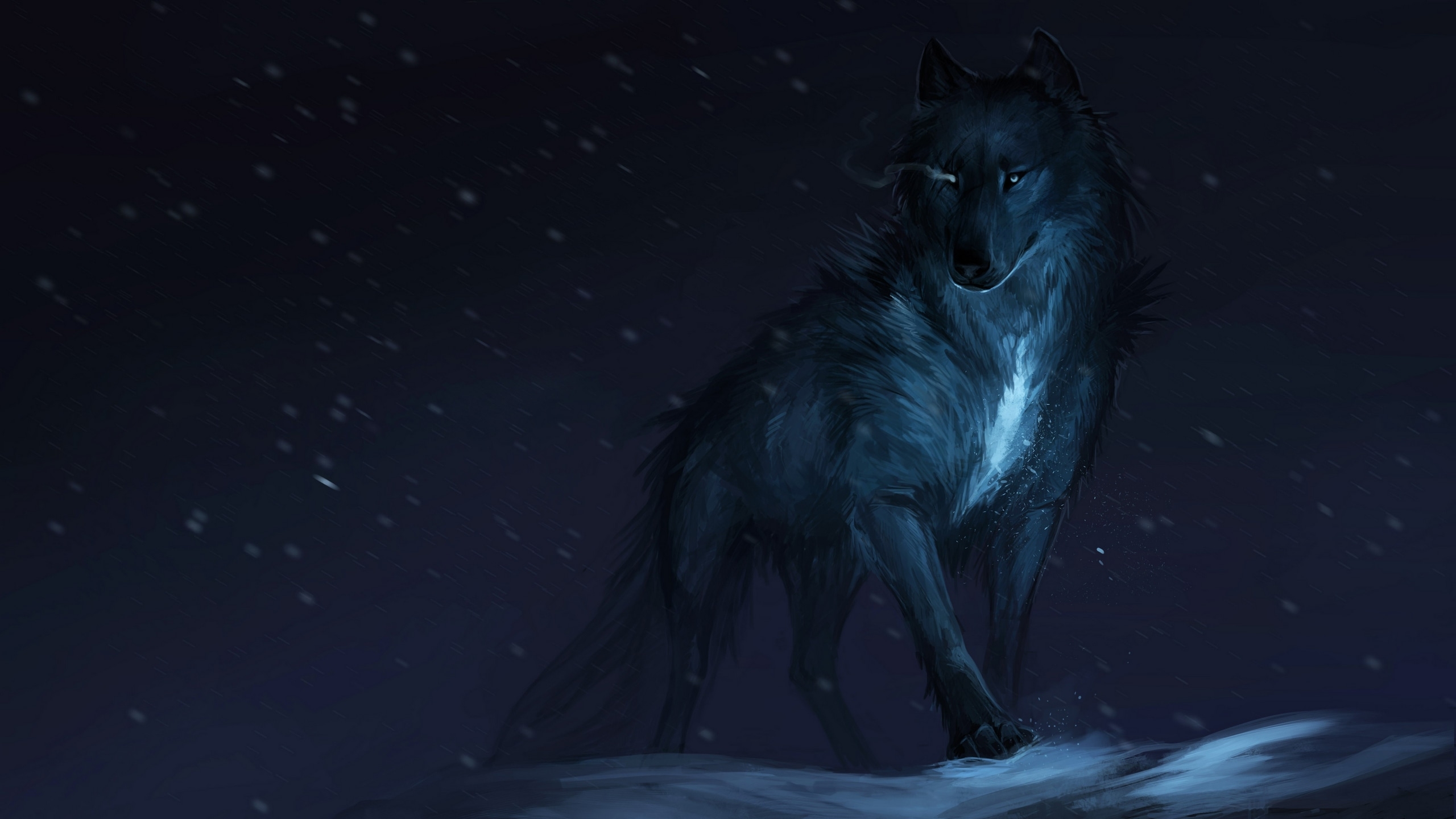 2560x1440 Wallpaper / wolf, white, animals, mammals, artwork, dark, snow, winter, fantasy art free download, Desktop