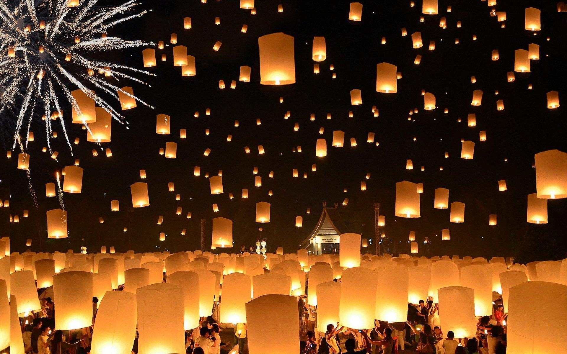 1920x1200 floating lanterns loi krathong festival thailand HD wallpaper, Desktop