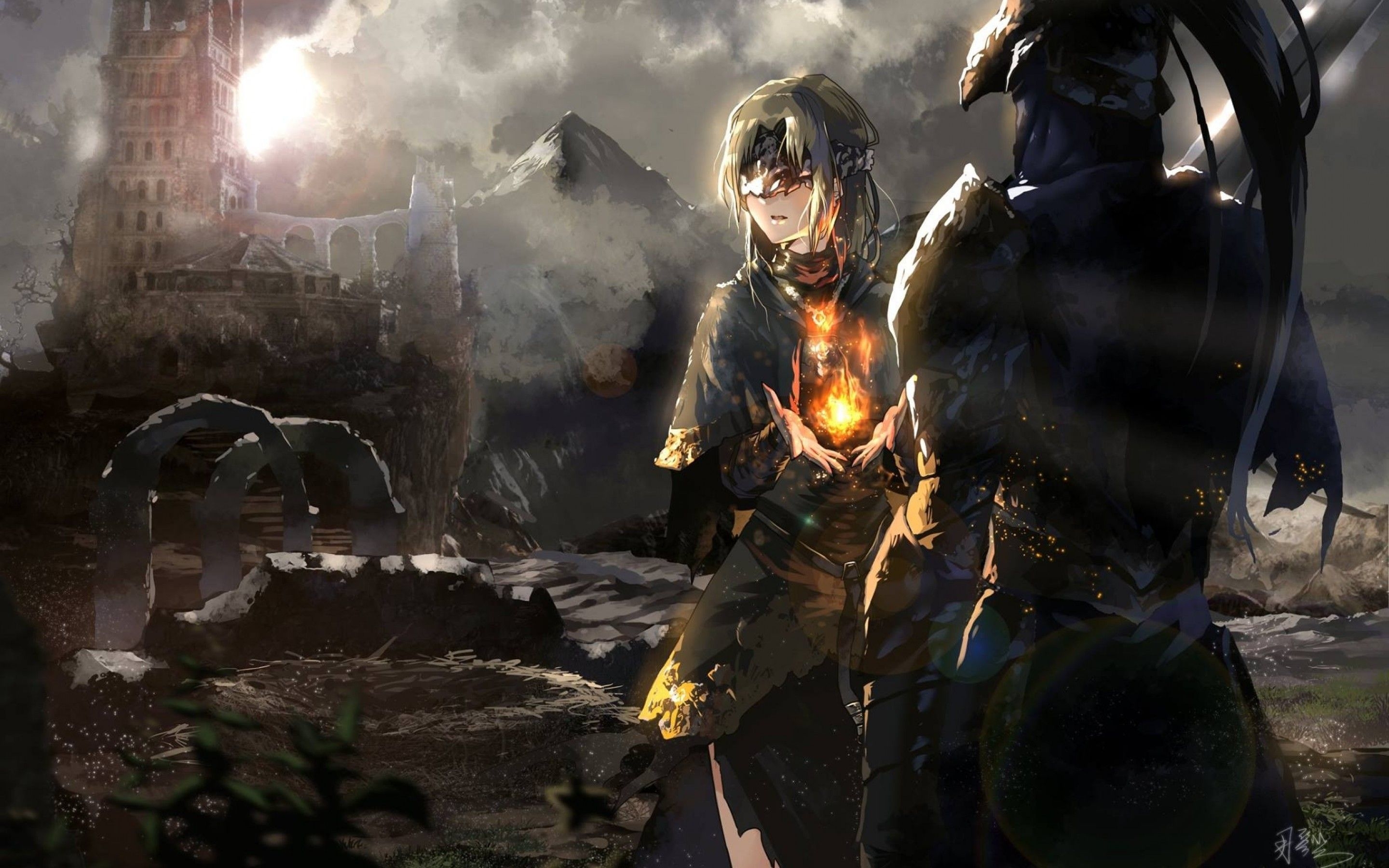 2880x1800 Download  Dark Souls Iii, Fire Keeper, Protagonist, Artwork, Anime Style Wallpaper for MacBook Pro 15 inch, Desktop