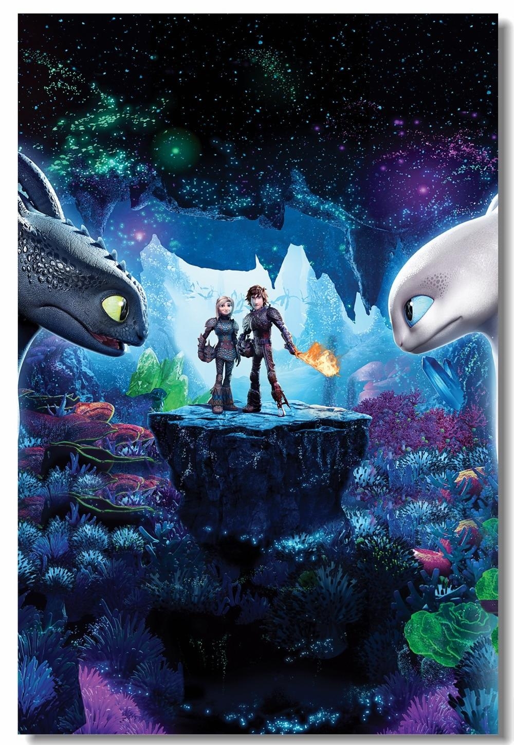 1000x1450 Custom Canvas Wall Arts How To Train Your Dragon 3 Poster Night Fury Hiccup Sticker HTTYD Light Fury Wallpaper Home Decor #. Wall Stickers, Phone