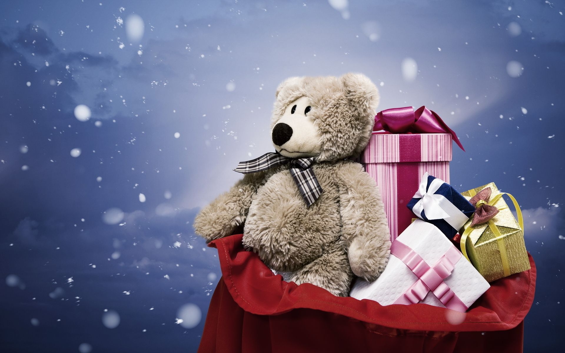 1920x1200 Christmas Wallpaper With Teddy Bear And Gifts Quality Image And Transparent PNG Free Clipart, Desktop