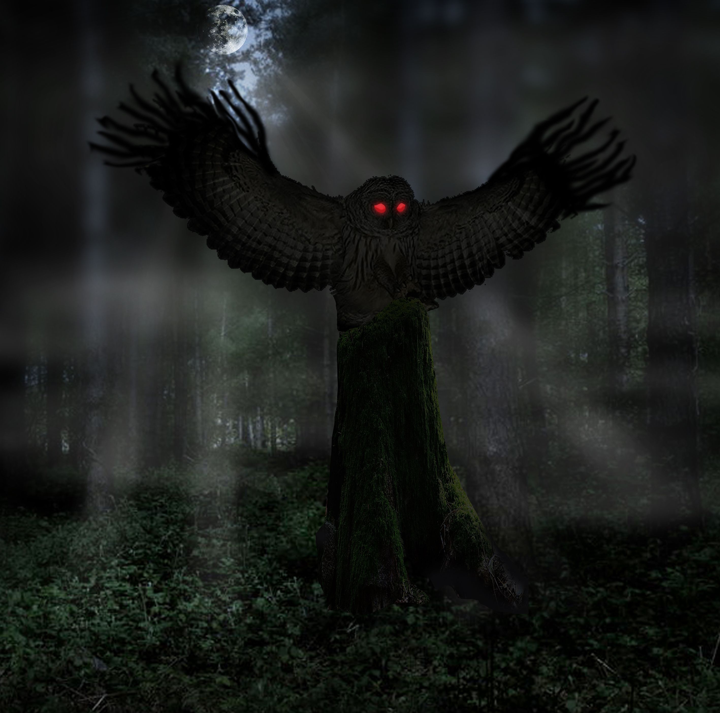 2840x2810 Free of mothman, owl man, ufo, Desktop