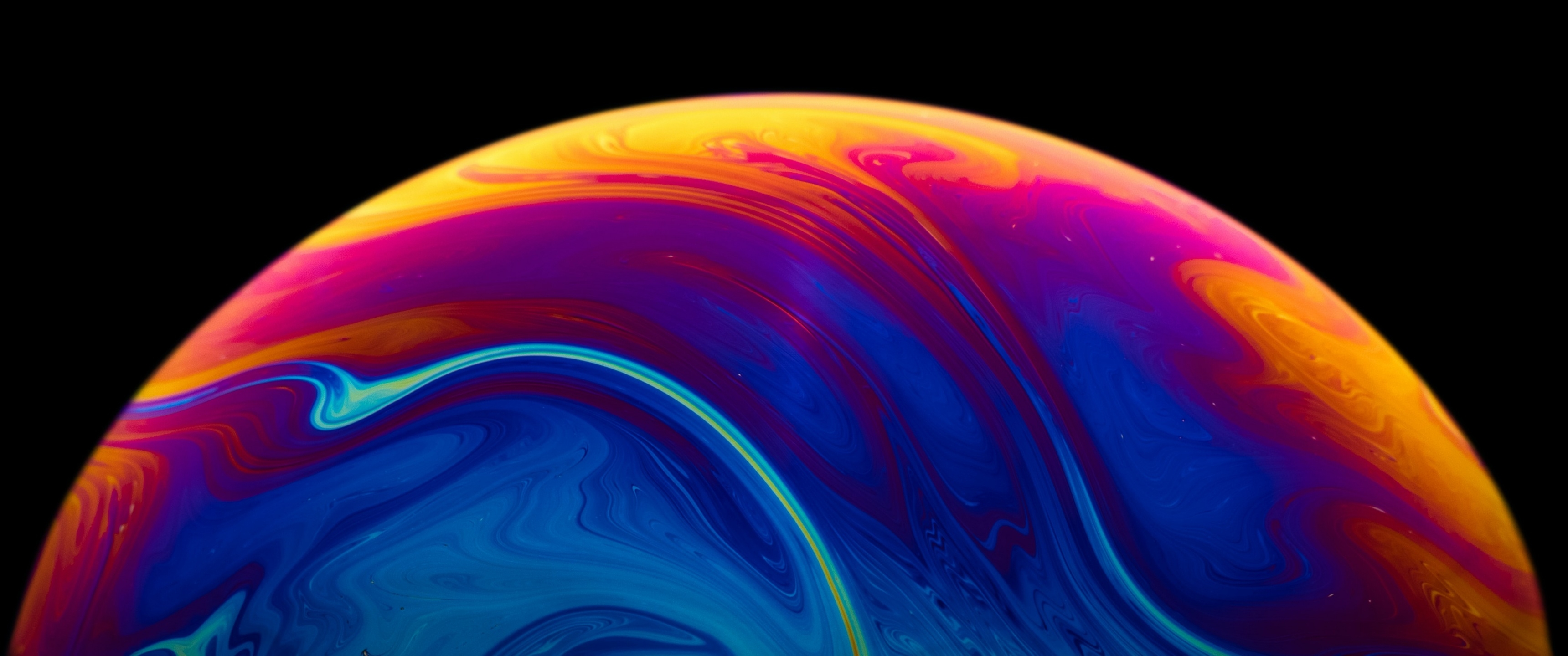 3440x1440 Soap Bubble Wallpaper 4K, Black background, Vibrant, Dual Screen