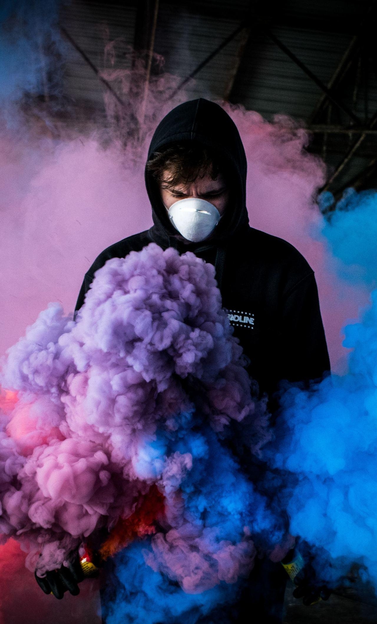 1280x2120 Boy With Smoke Bomb Colorful 5k iPhone HD 4k Wallpaper, Phone