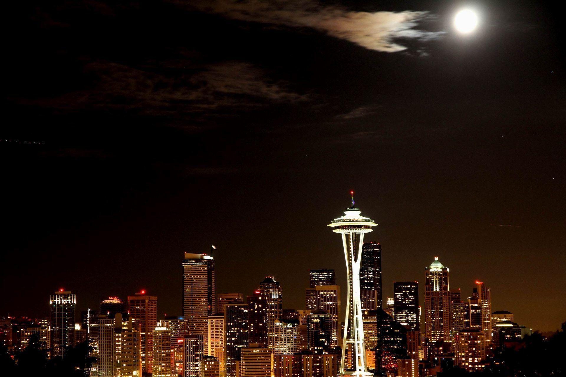 1920x1280 Seattle Skyline At Night, washington, U.S. Travel photo, Desktop