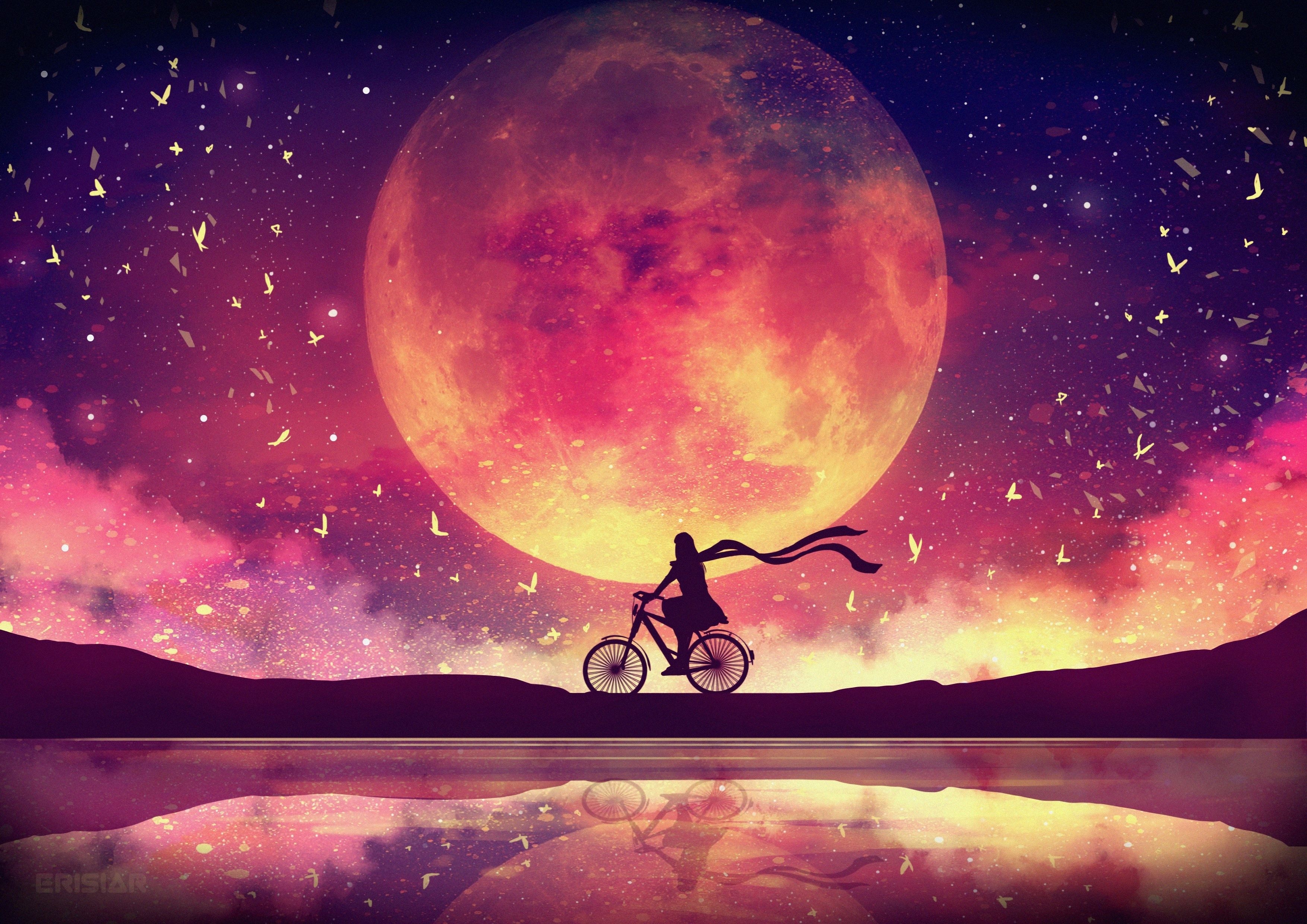 3510x2480 Wallpaper Girly, Dream, Moon, Scenic, Surreal, Bicycle, 4K, Desktop