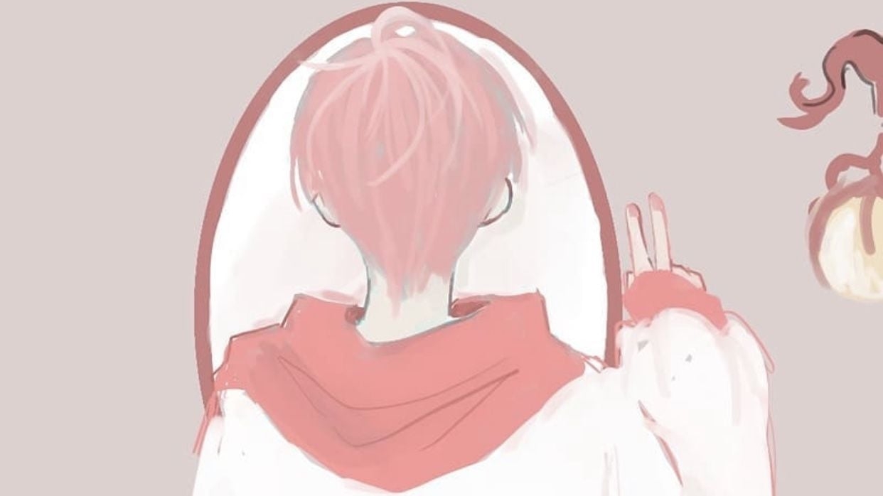 1250x700 Pink Anime Boy in the Mirror Desktop Background. Pink wallpaper background, Pink instagram, Pink wallpaper, Desktop