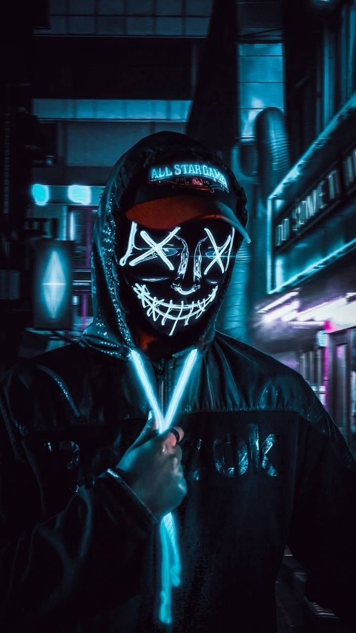 720x1280 Neon Mask 4K. Anime gelap, Seni gelap, Gambar tokoh, Phone