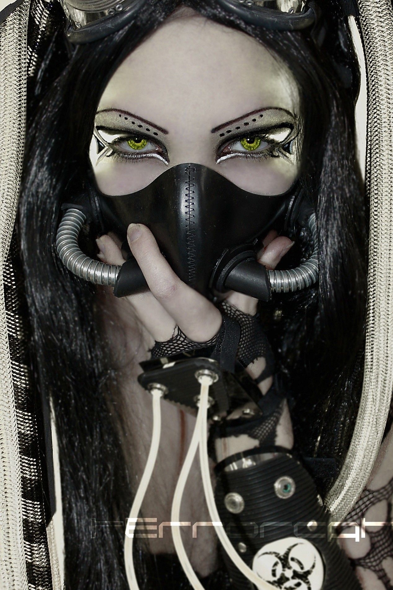 1270x1910 cyberpunk, #gas masks, #green eyes. Wallpaper No. 81740.cc. Cyberpunk girl, Cybergoth, Goth, Phone