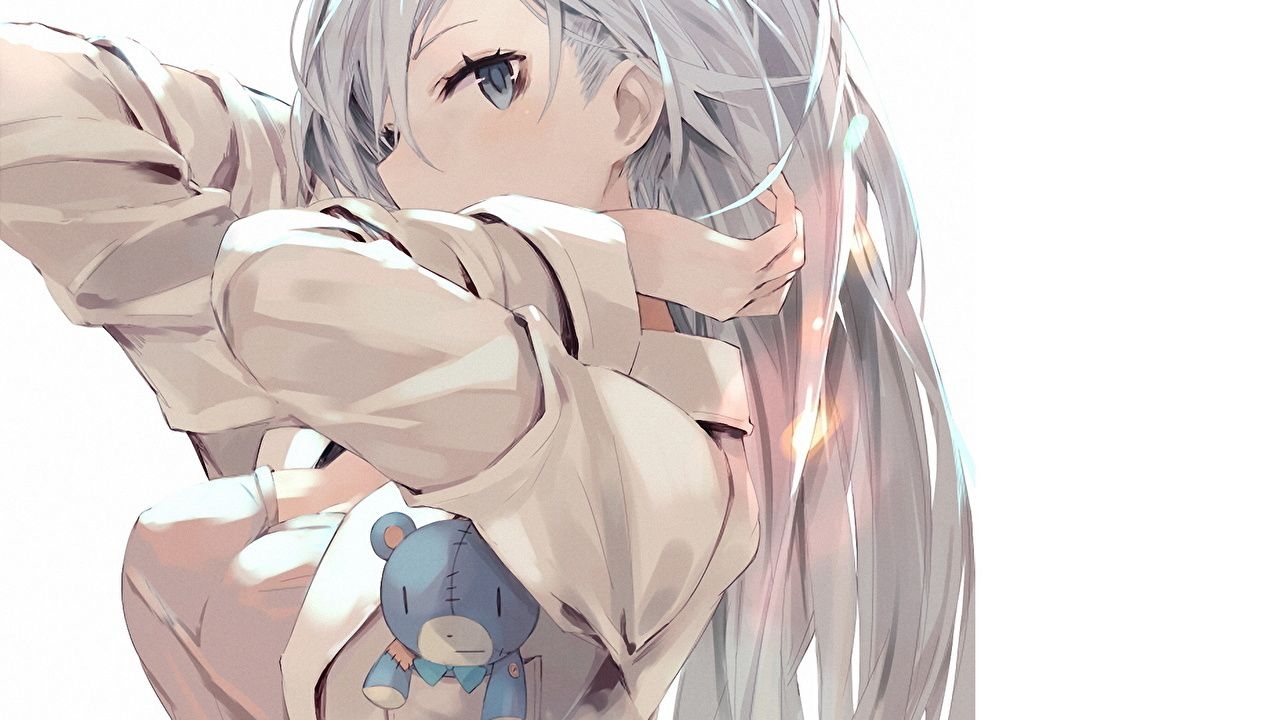 1280x720 Anime Girl White Hair Blue Eyes, Desktop