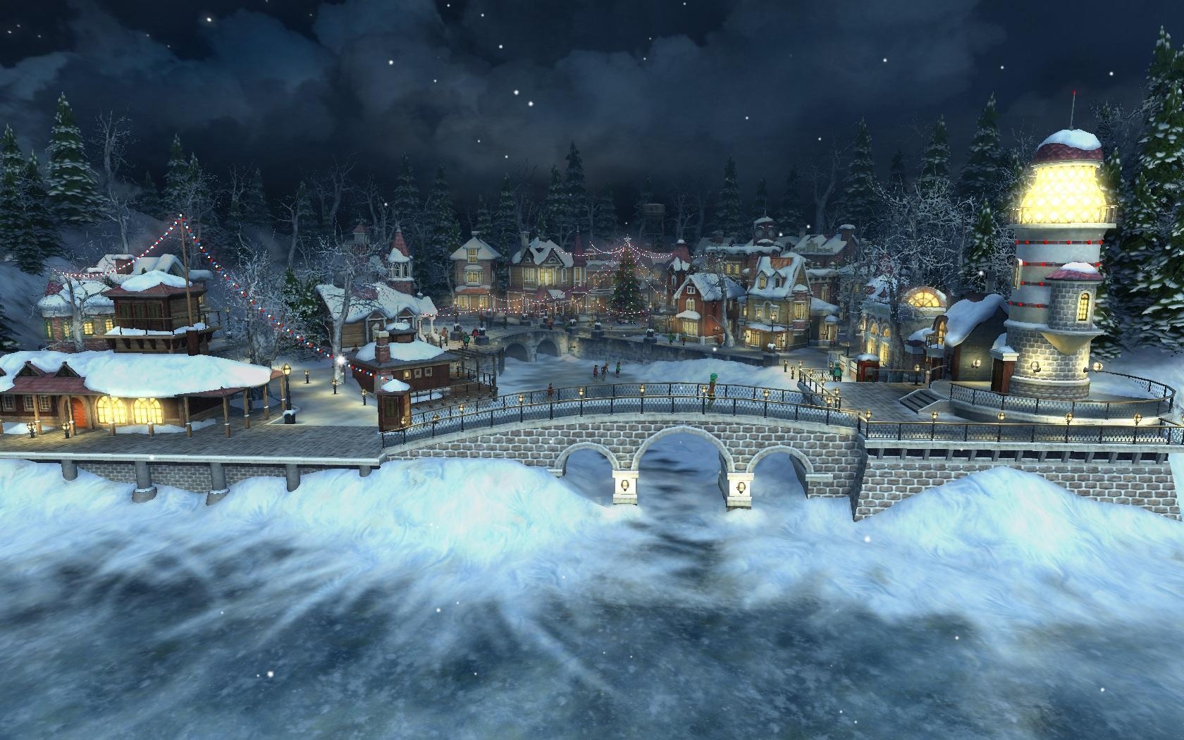 1680x1050 Christmas Village Background, Desktop