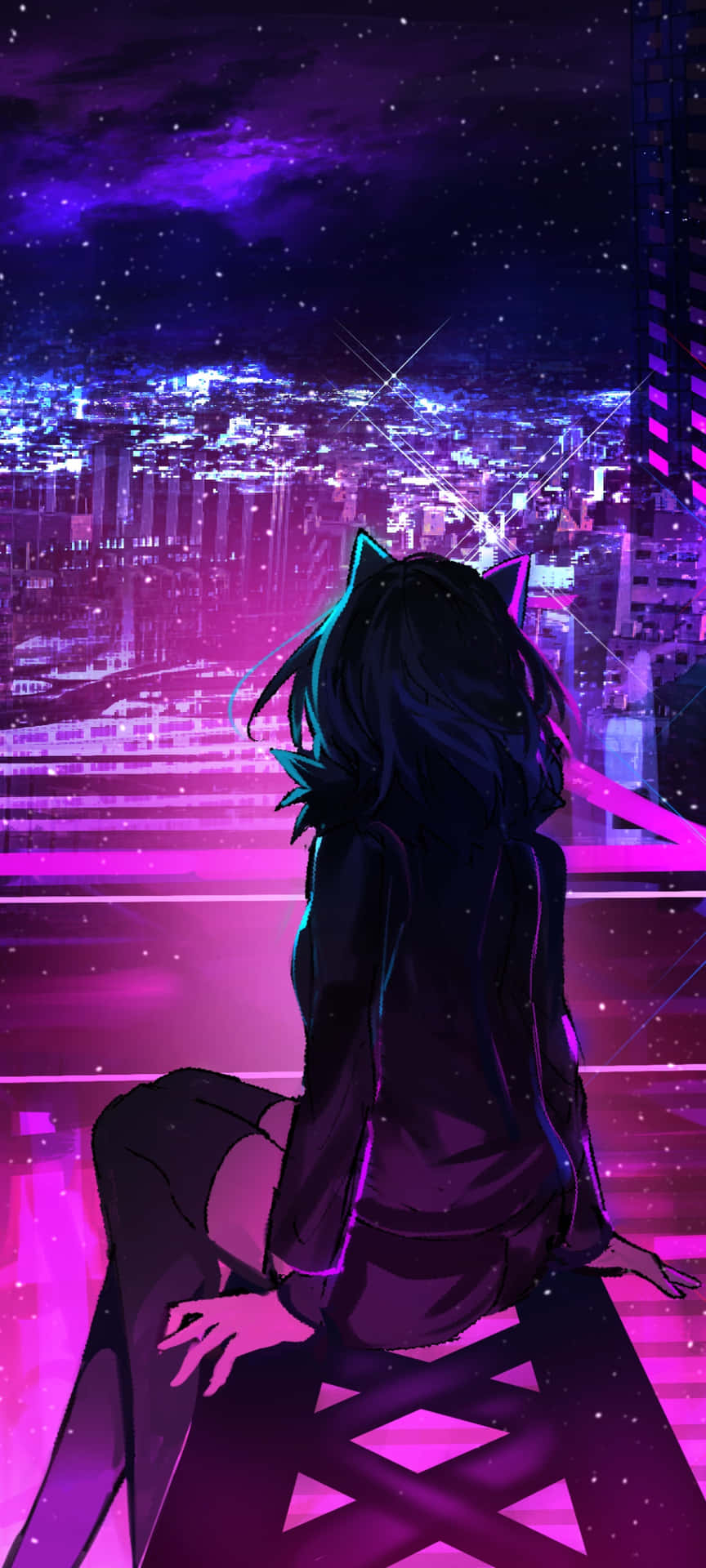 870x1920 Download Pink Aesthetic Anime Phone Rooftop Wallpaper, Phone