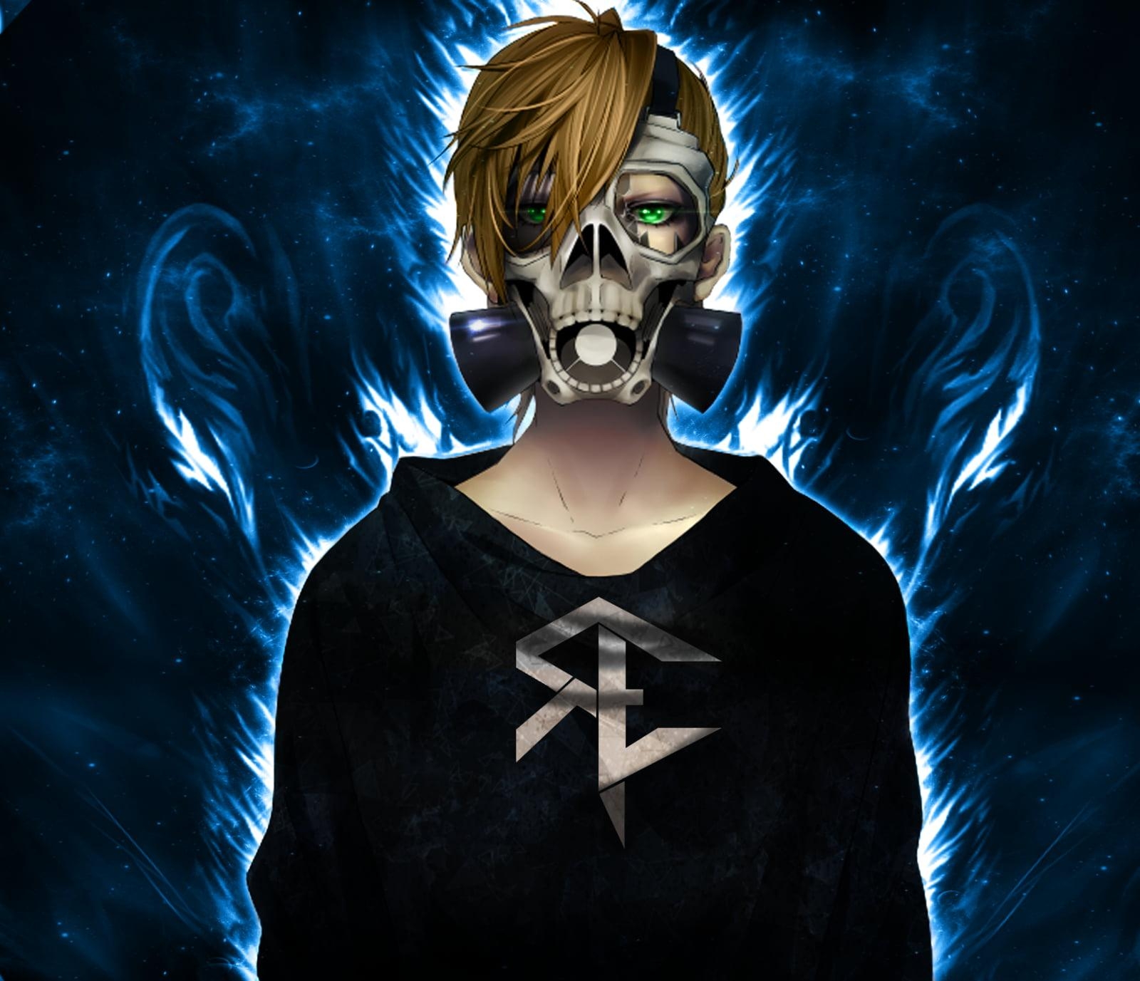 1600x1380 Male anime character wallpaper, gas masks, anime, skull, Desktop