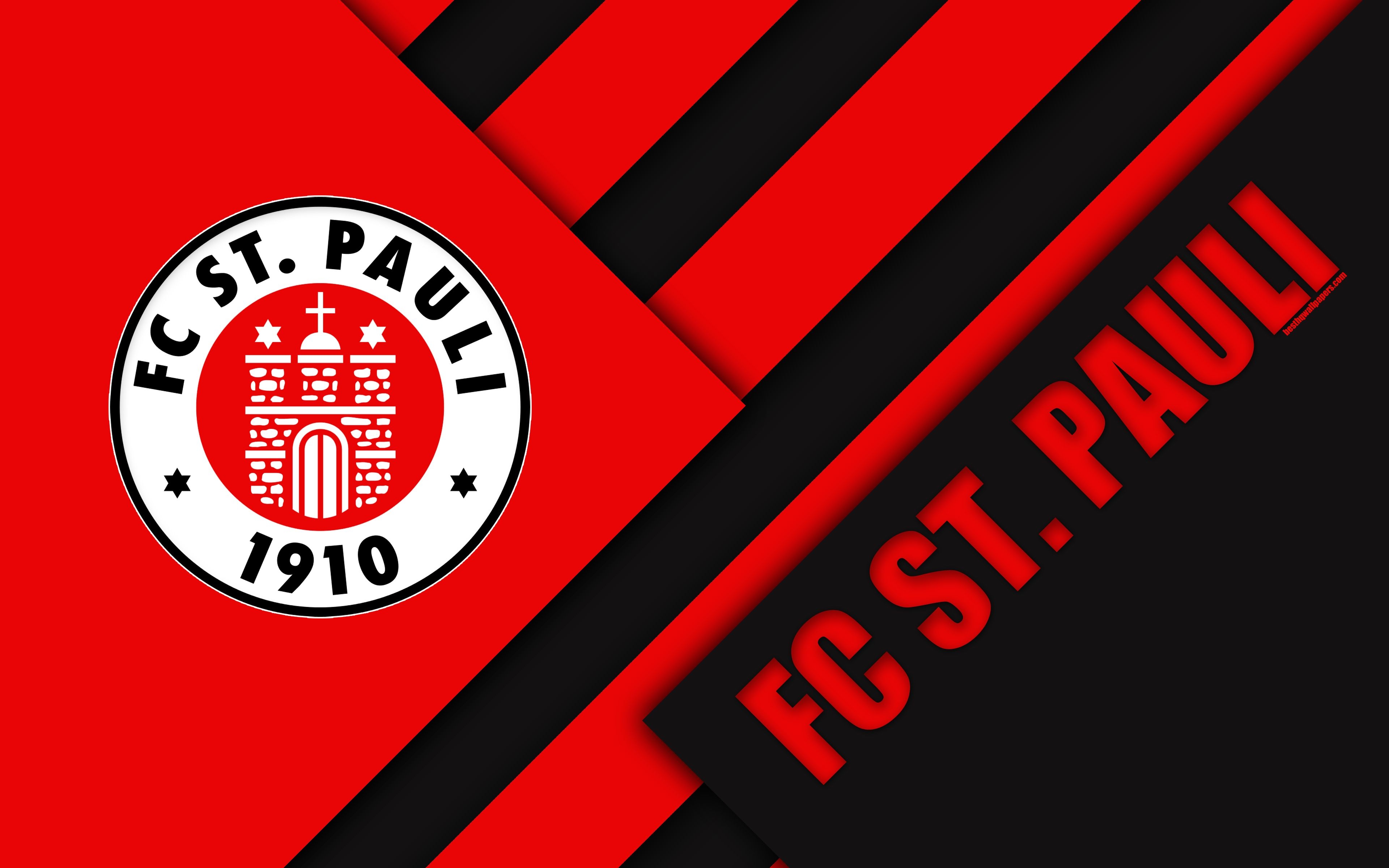 3840x2400 Download wallpaper FC St Pauli, logo, 4k, German football club, material design, red black abstraction, Hamburg, Germany, Bundesliga football for desktop with resolution. High Quality HD picture wallpaper, Desktop