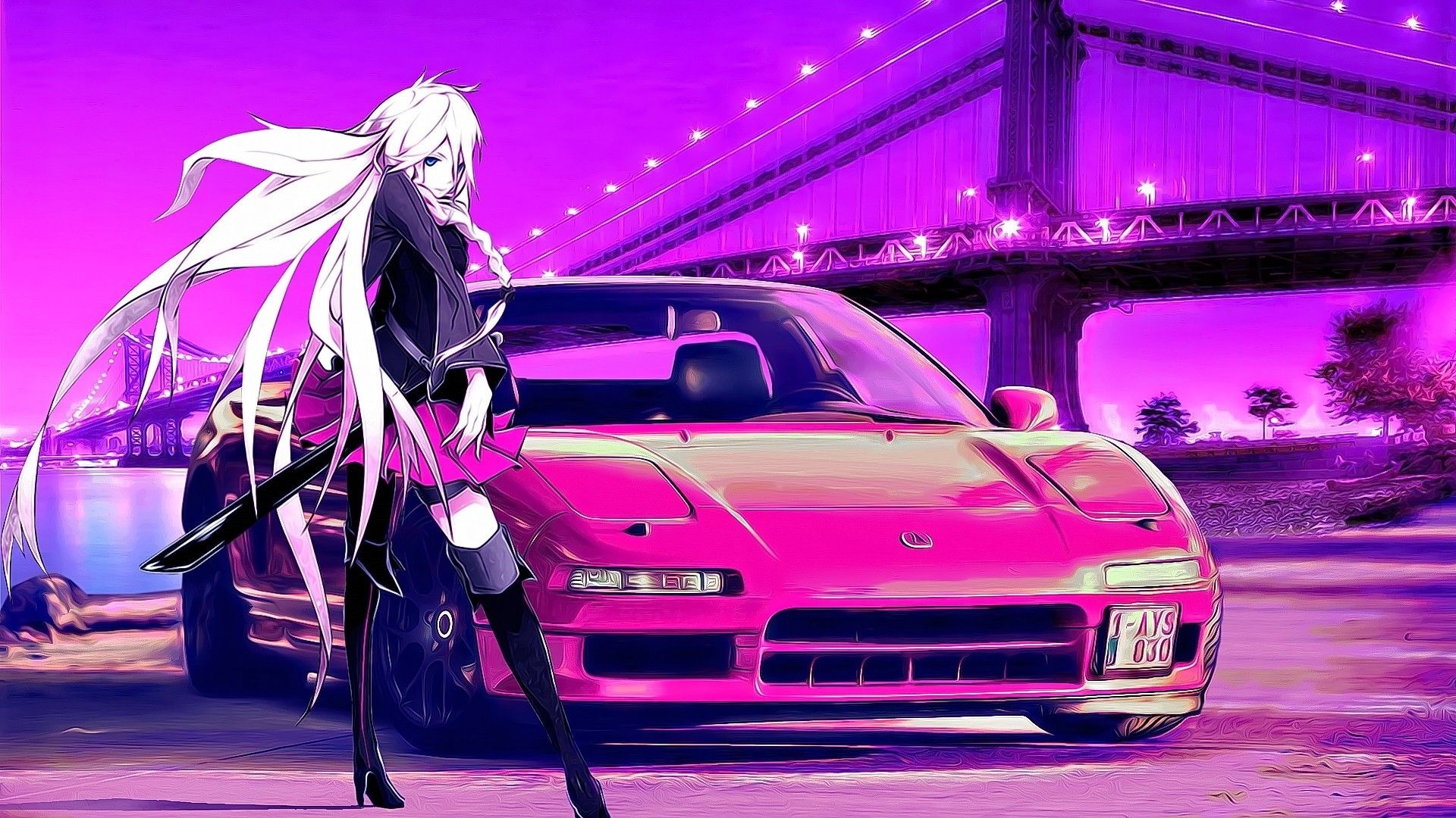 1920x1080 Anime Girl with Car Wallpaper, Desktop