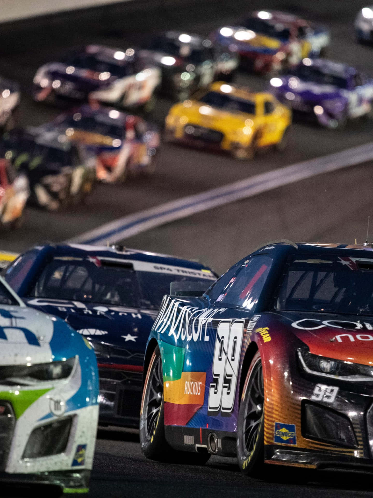 1440x1920 Download Nascar Races At Night With Cars In The Background Wallpaper, Phone