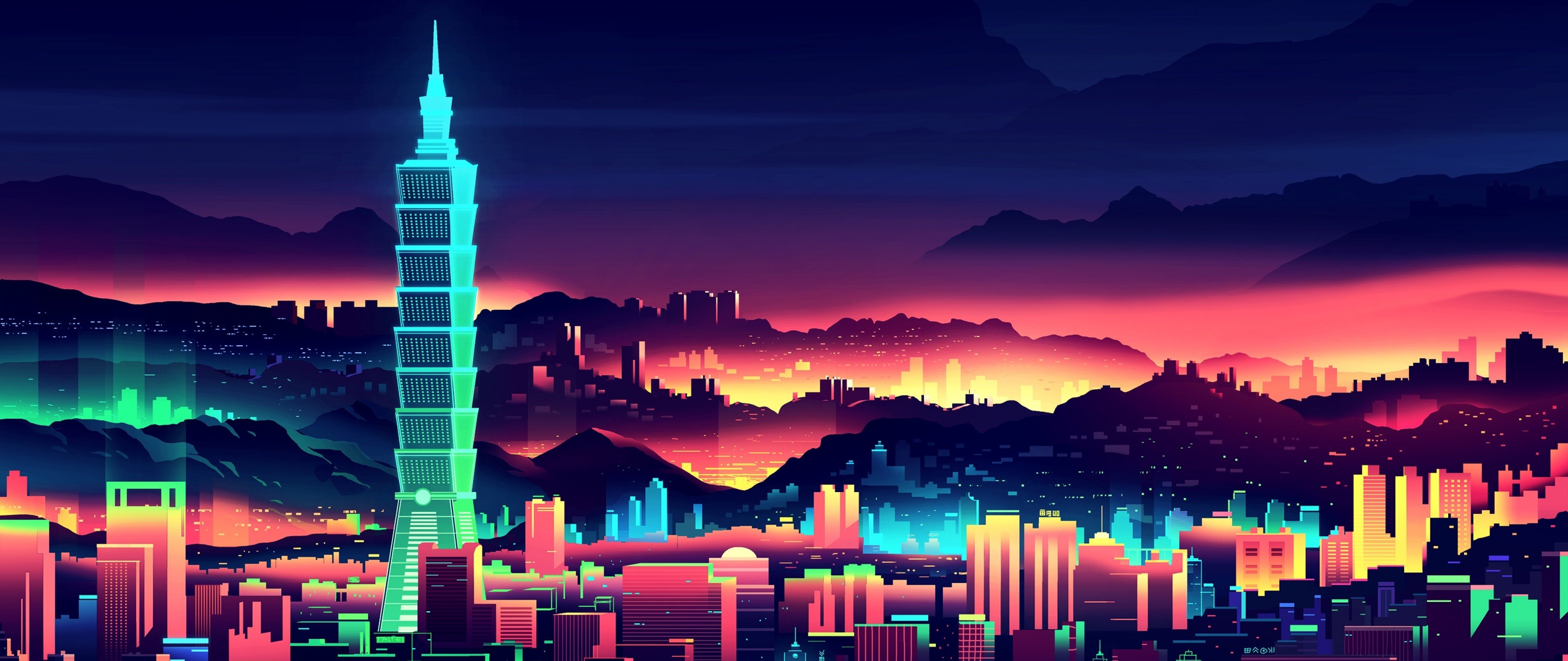 5120x2160 Neon City Wallpaper for Desktop and Mobiles 4K Ultra HD Wide TV, Dual Screen