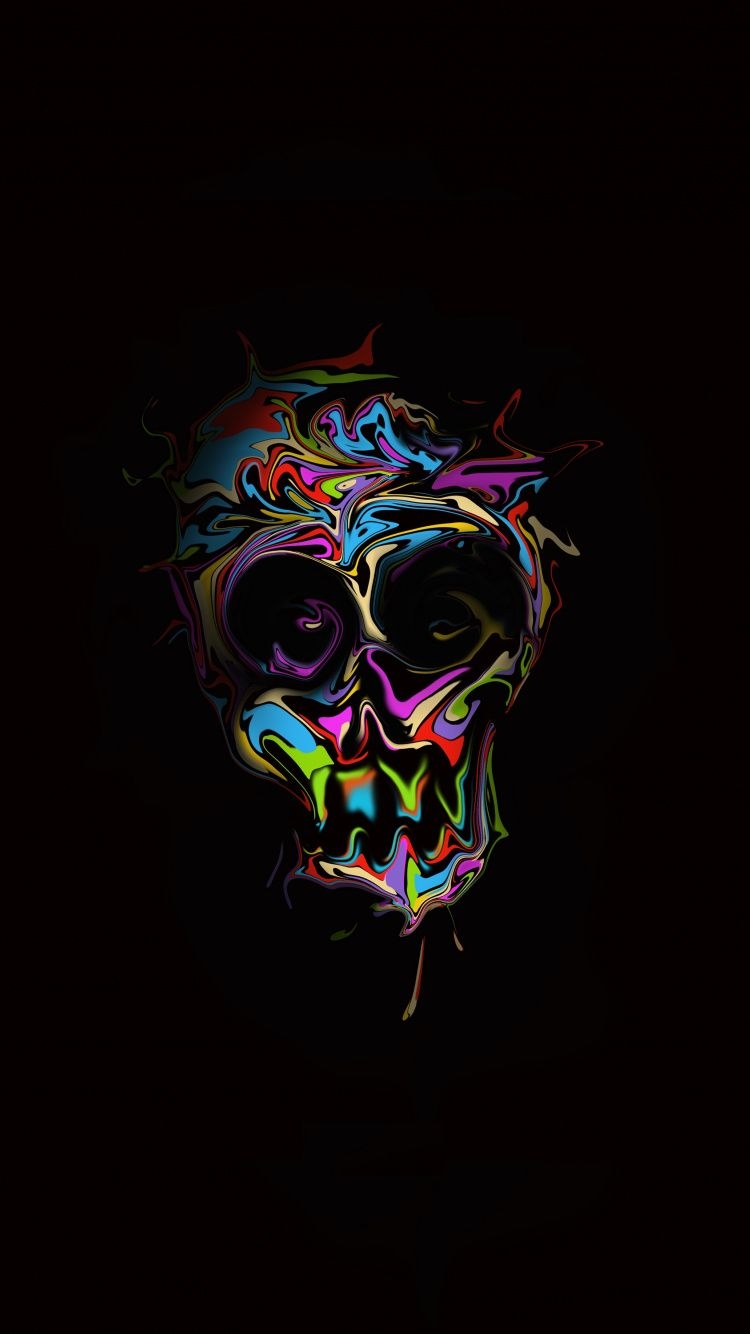 750x1340 Download Glitch art, colorful, skull, dark, art wallpaper, Phone