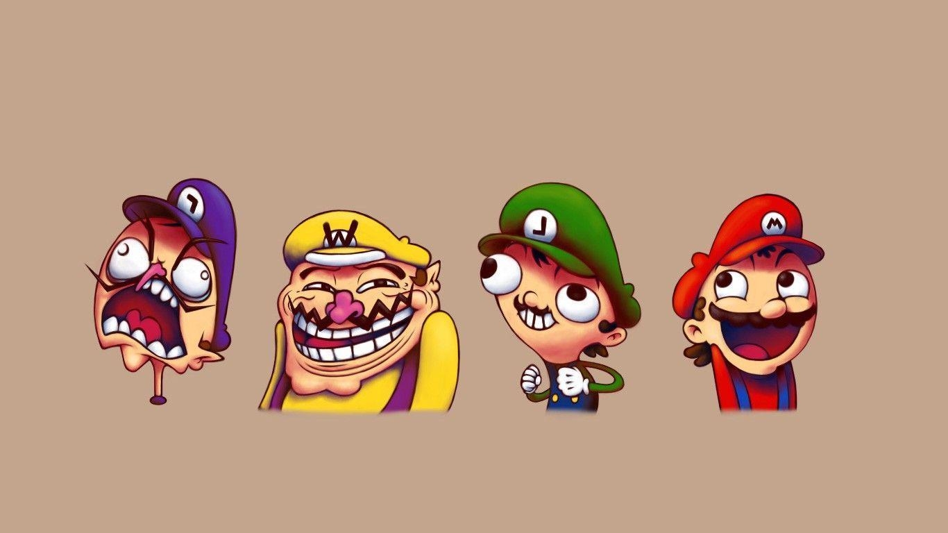 1370x770 video Games, Super Mario, Mario Bros., Troll Face, Humor, Wario, Desktop