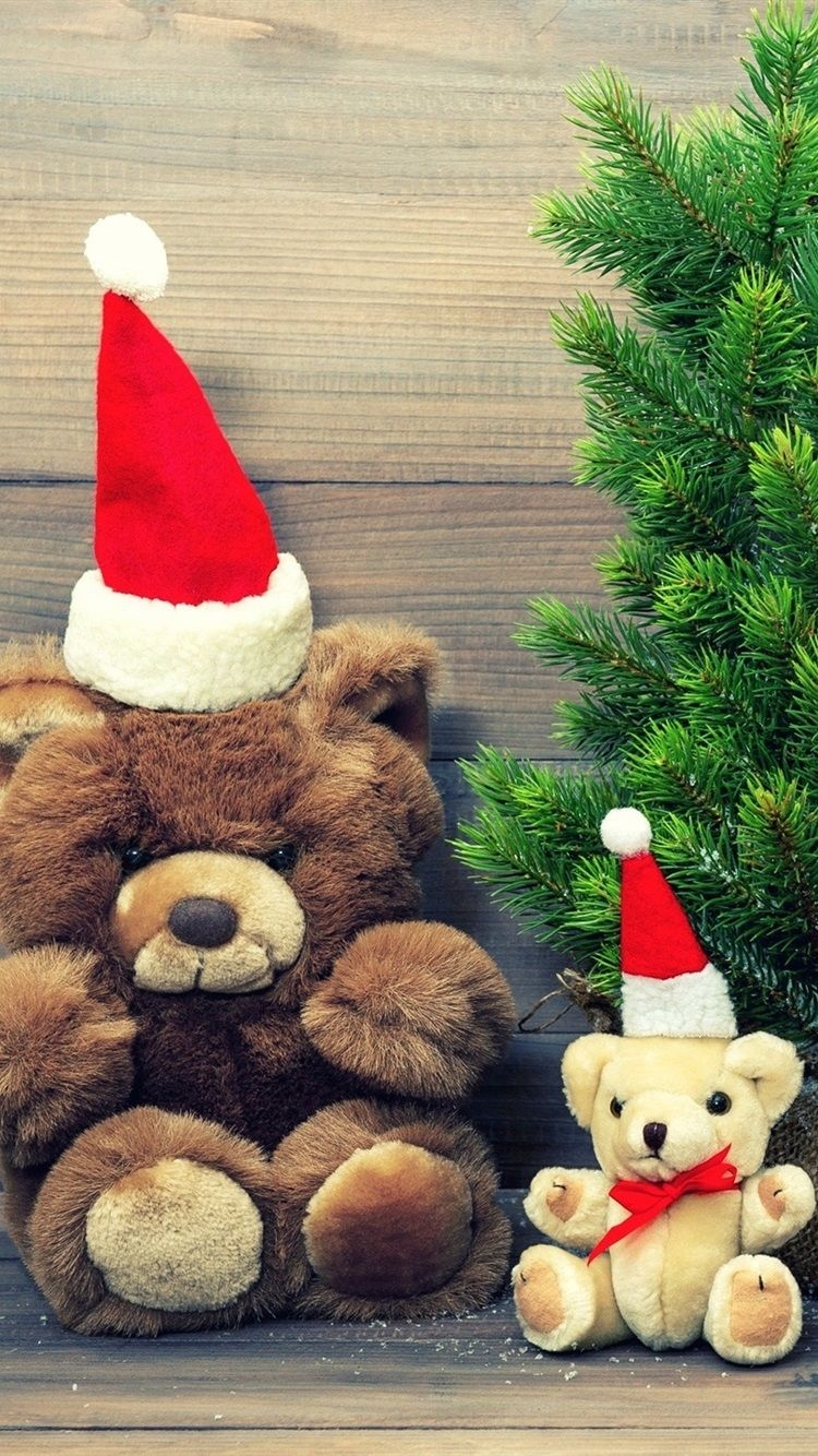 750x1340 Merry Christmas, Hat, Decoration, Teddy Bear  IPhone 8 7 6 6S Wallpaper, Background, Picture, Image, Phone