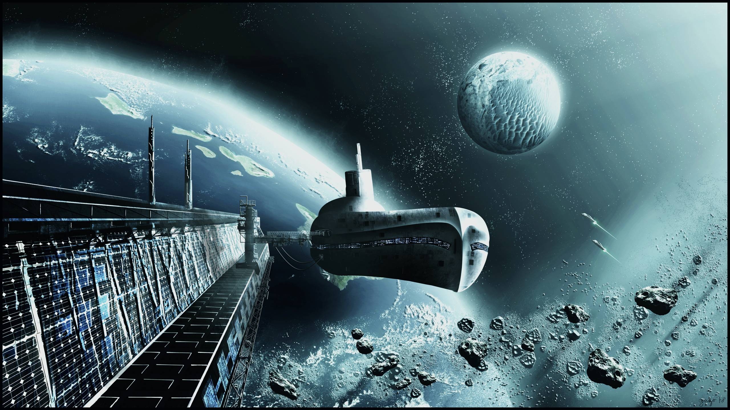 2560x1440 Technics Ships Planets Asteroids space spaceship submarine, Desktop