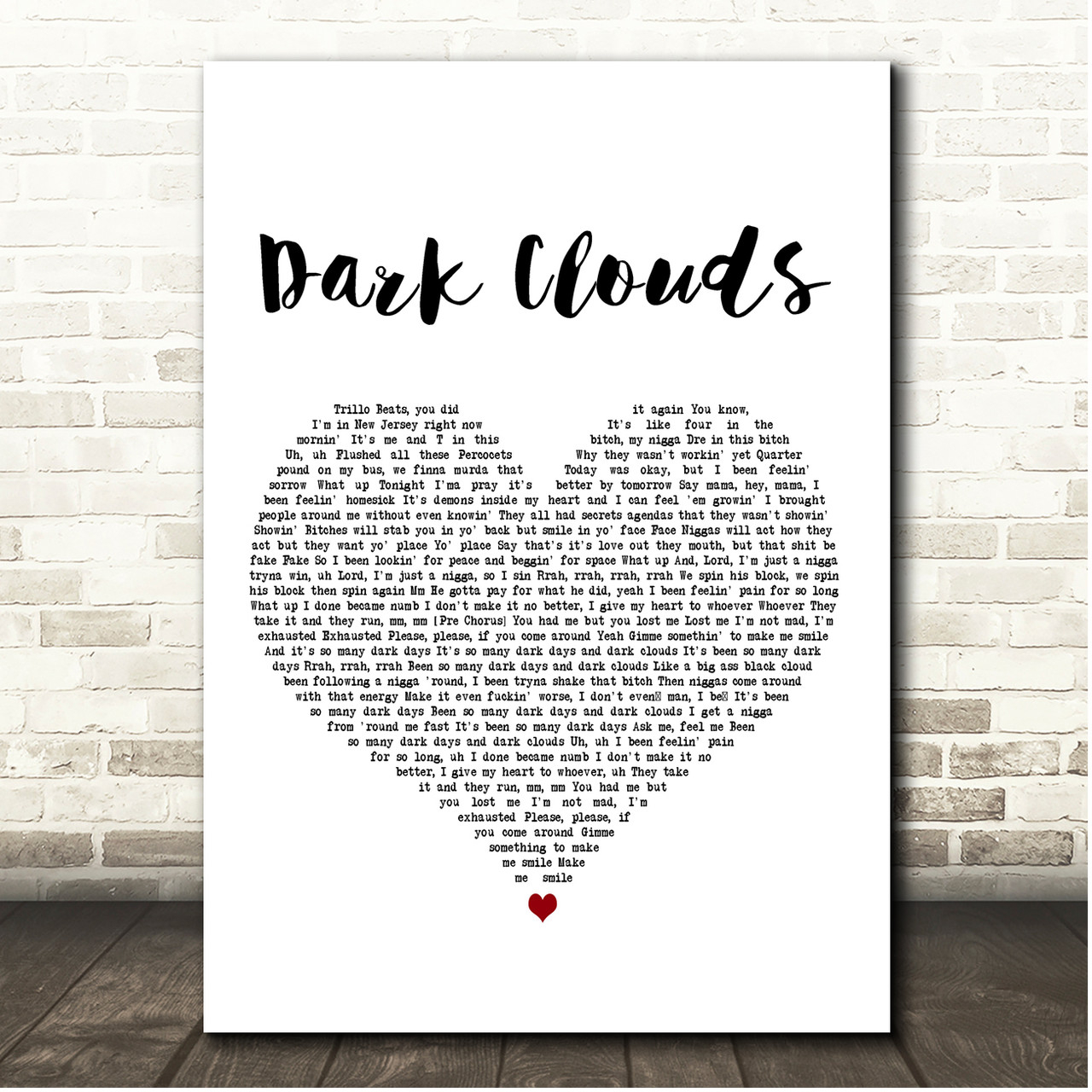 1280x1280 Rod Wave Dark Clouds White Heart Song Lyric Print Lyric Designs, Phone