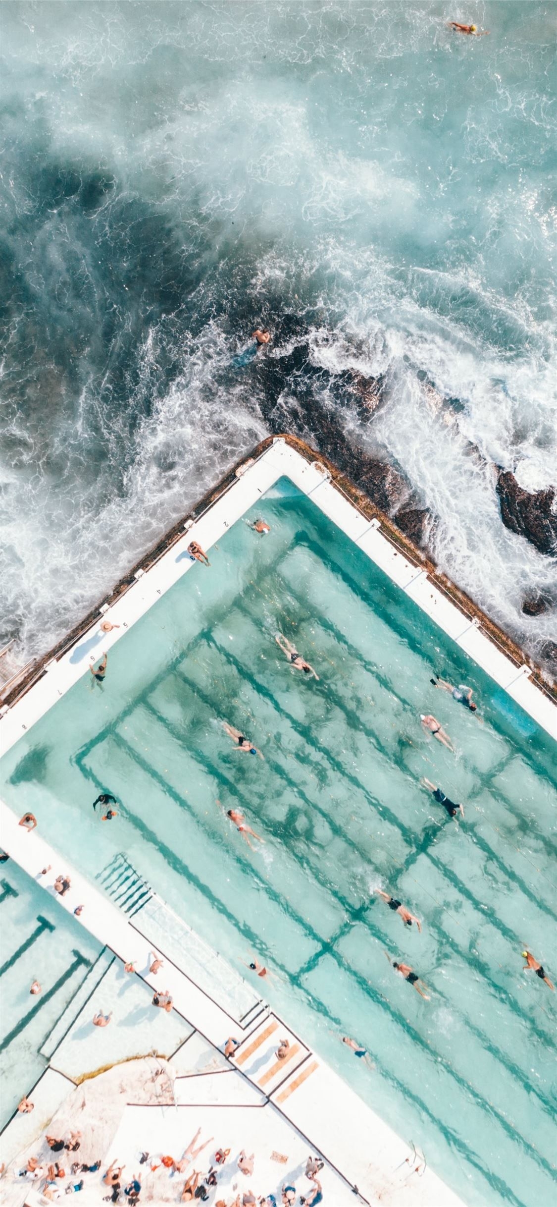 1130x2440 pool with people swimming nearby seashore iPhone 11 Wallpaper in 2023, Phone