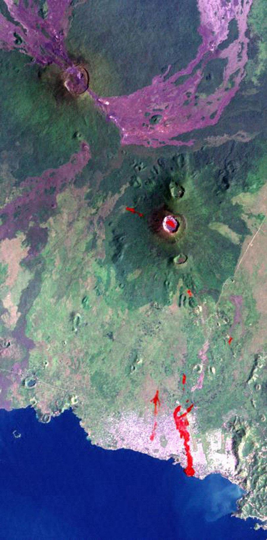 900x1820 Space Image. Nyiragongo Volcano, Congo, Map View with Lava, Phone