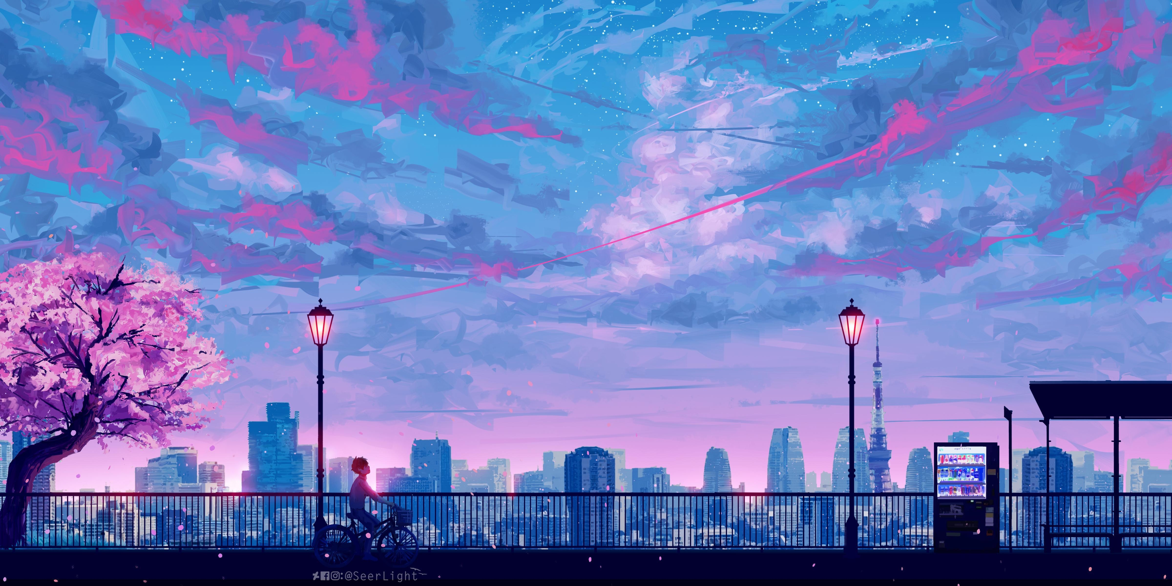 4800x2400 Anime Scenery Anime Cityscape Landscape Scenery 5k, Dual Screen