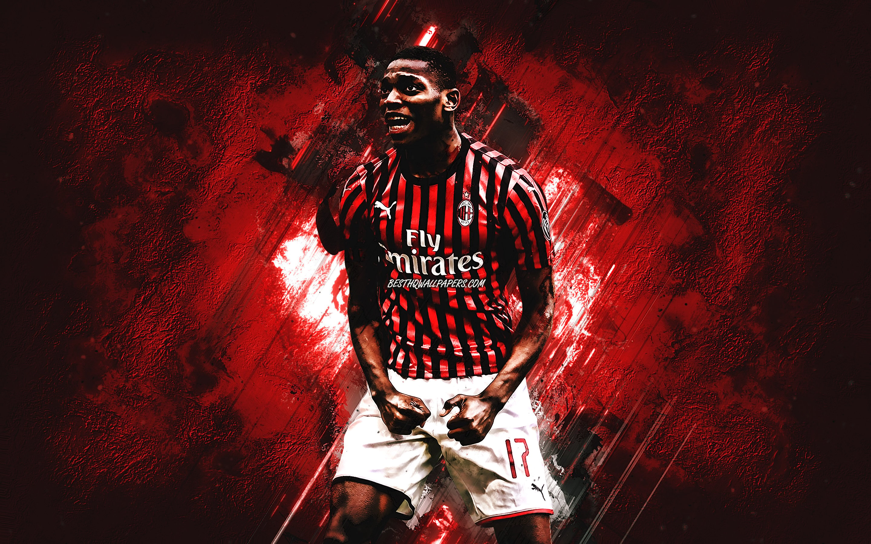 2880x1800 Download wallpaper Rafael Leao, AC Milan, Portuguese soccer player, portrait, Serie A, Italy, football, red stone background for desktop with resolution. High Quality HD picture wallpaper, Desktop