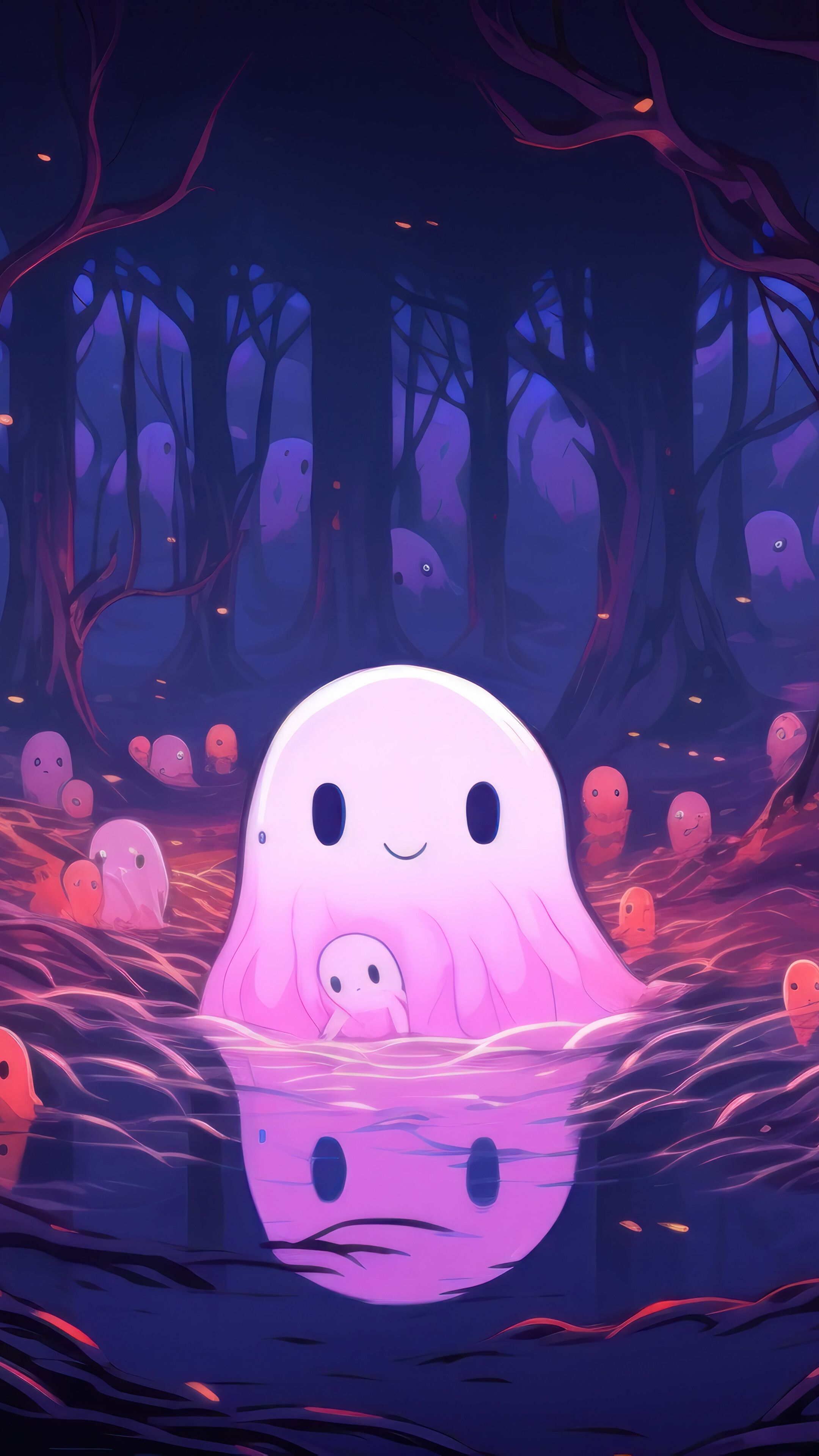 2160x3840 Cute Ghost Forest Halloween 4K, Phone